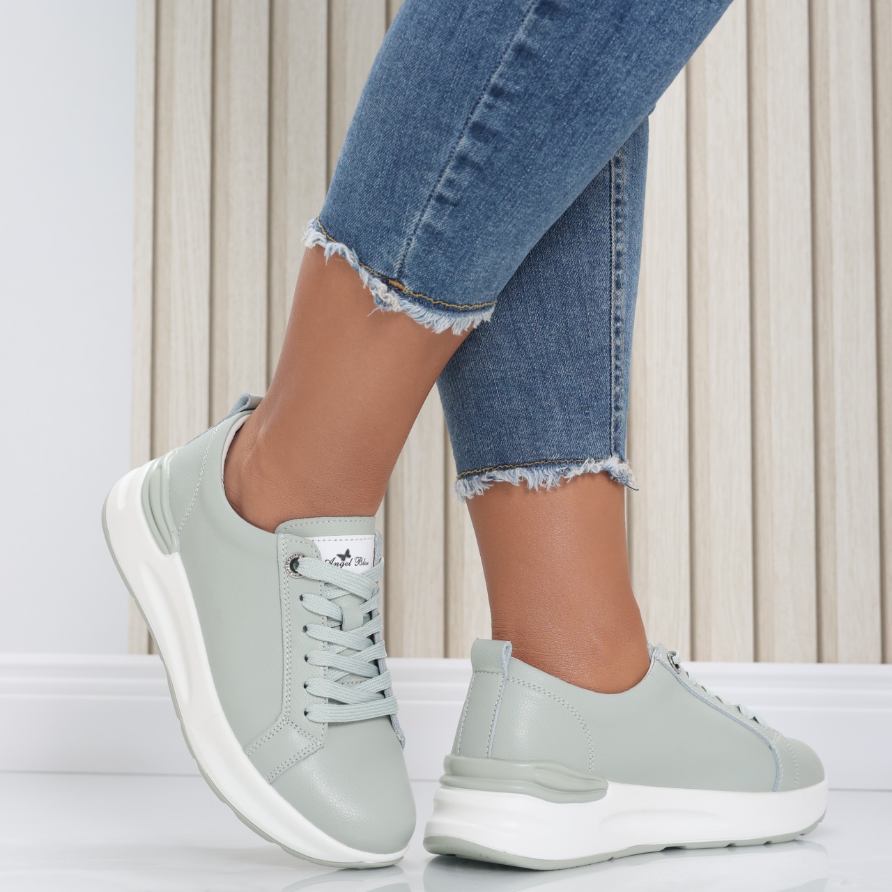 Pantofi dama sport Verde Menta din Piele Naturala Edaro - poza 4