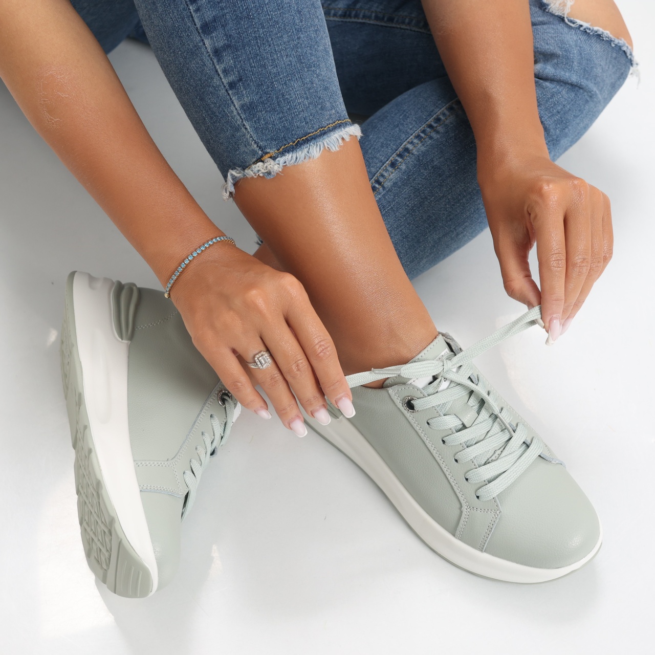 Pantofi dama sport Verde Menta din Piele Naturala Edaro - poza 5