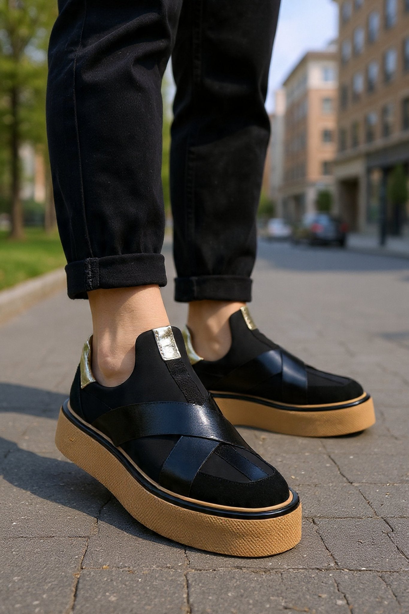 Pantofi din Piele si Strech si Elastic Negri - BRAZIL