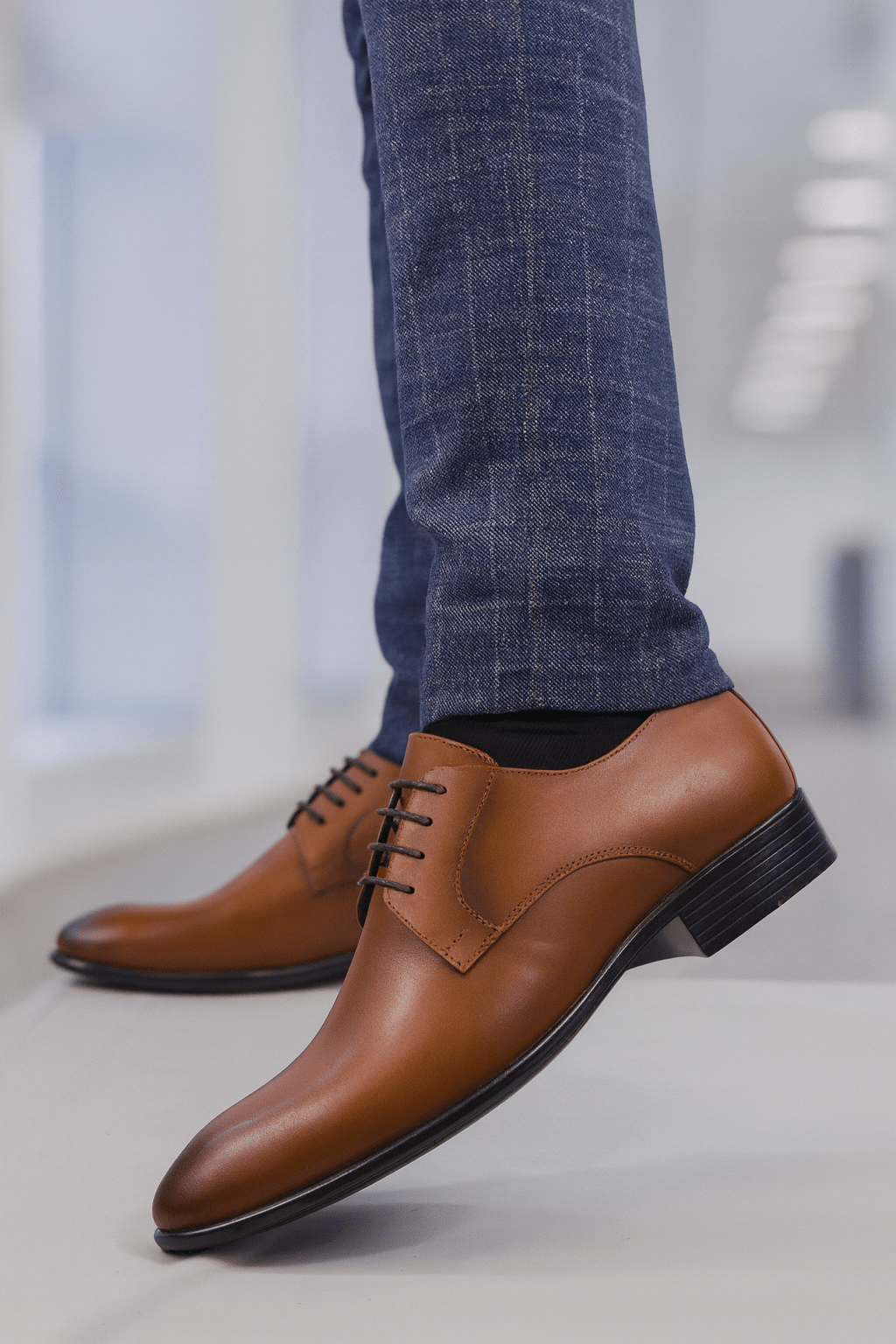 Pantofi Eleganti Barbati din Piele Camel cu Siret - PETER