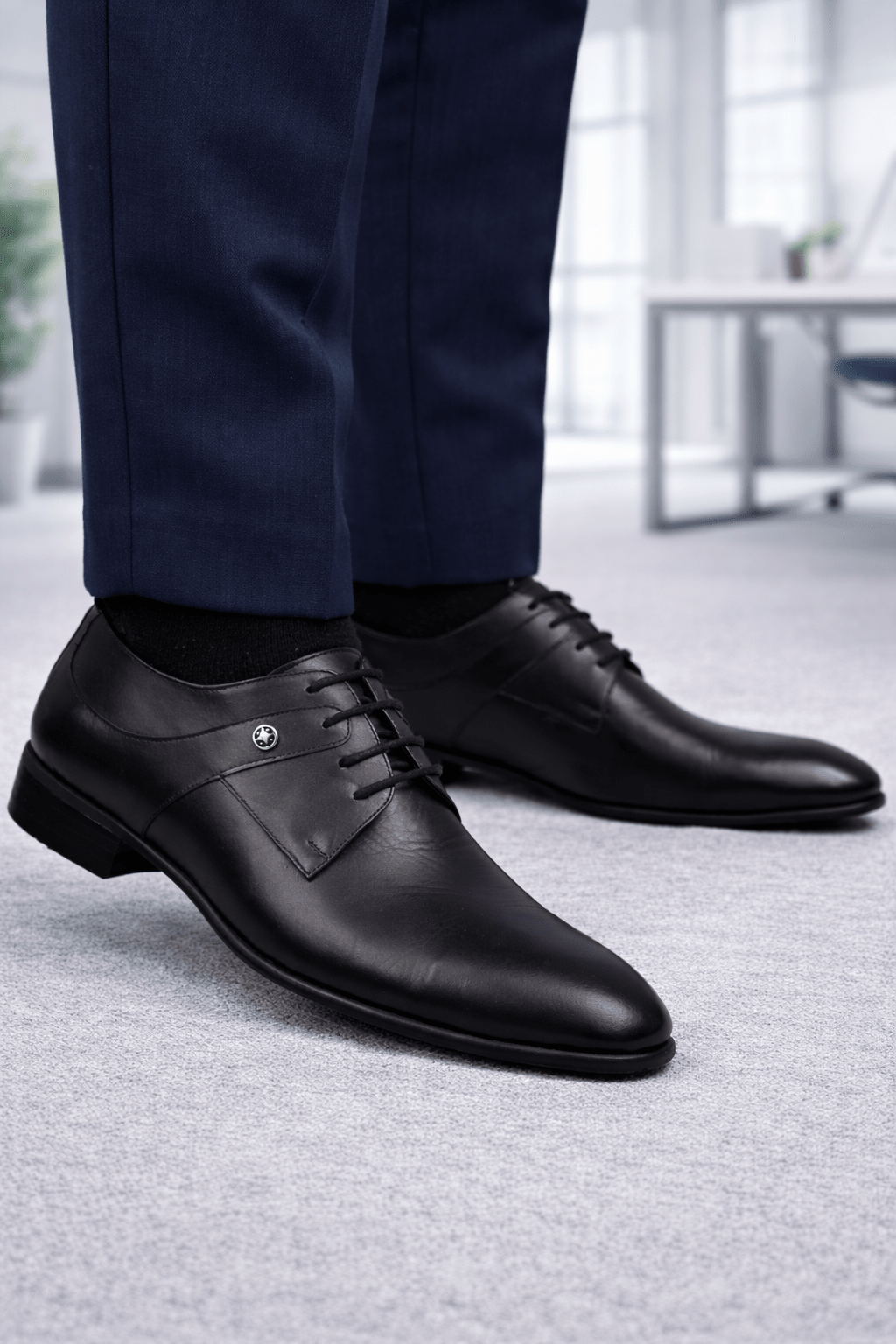 Pantofi Eleganti Barbati din Piele cu Siret Negri - BRONSIN