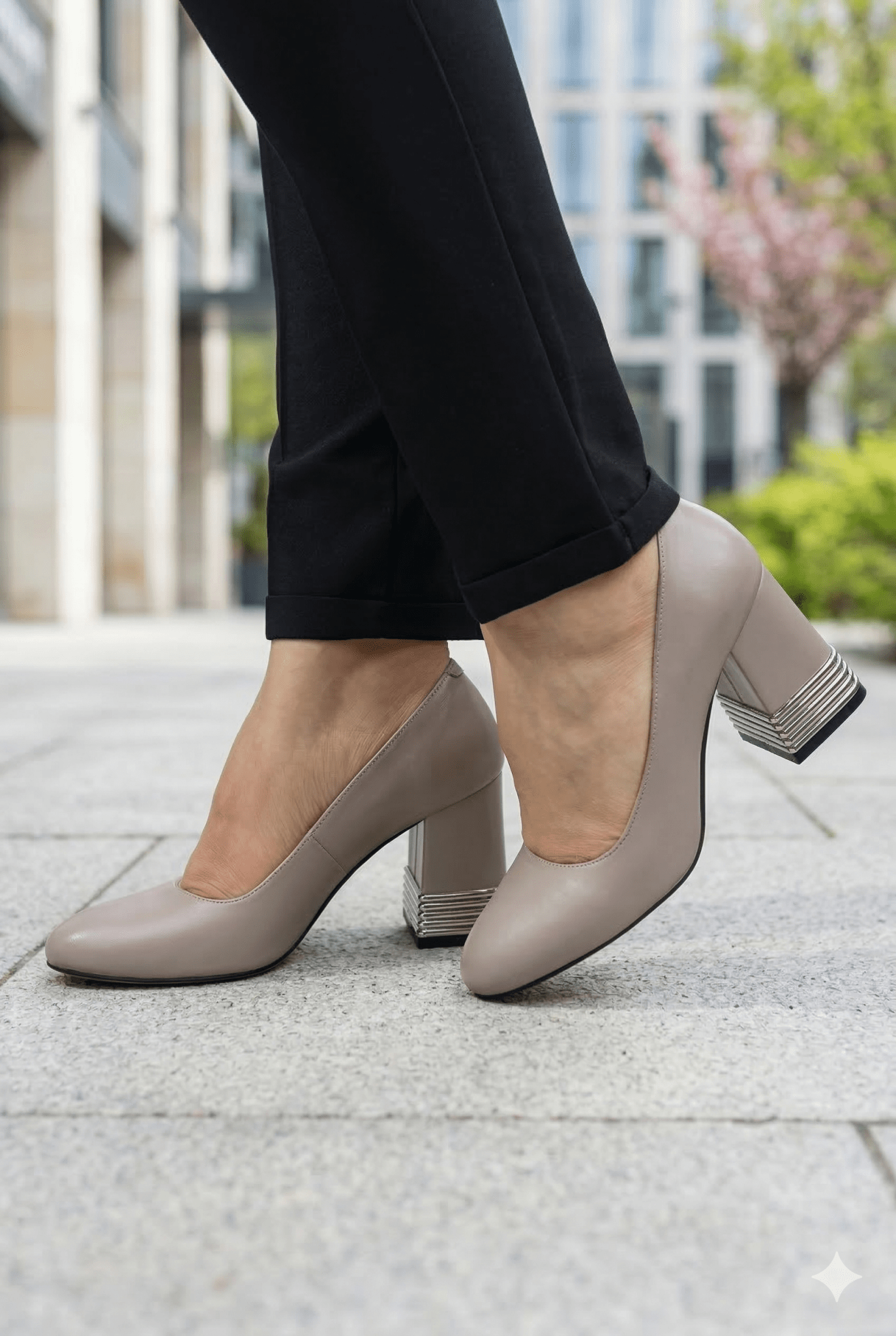 Pantofi Eleganti cu Toc din Piele Gri - SYL TAUPE