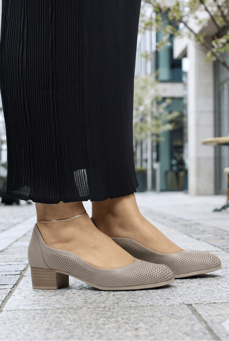 Pantofi Eleganti cu Toc Mediu din Piele Grej - KYZE TAUPE