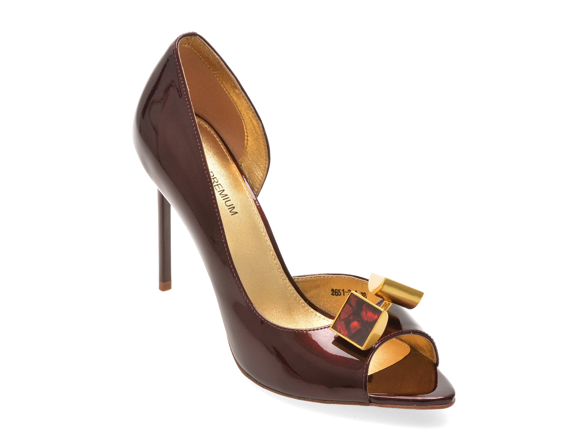 Pantofi eleganti EPICA PREMIUM visinii, 2651, din piele naturala lacuita