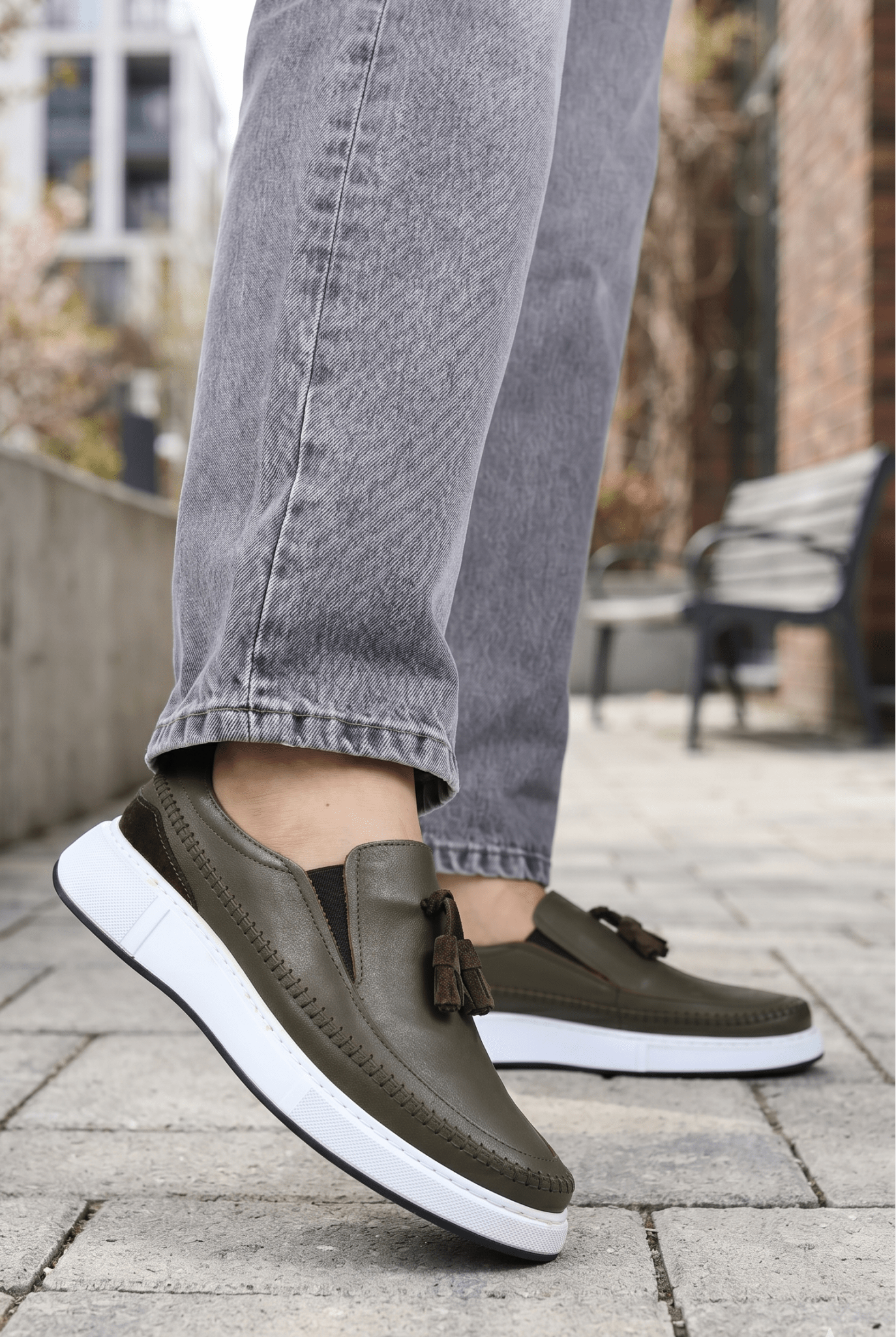 Pantofi gen Mocasini din Piele Box Verde - ROW GREEN