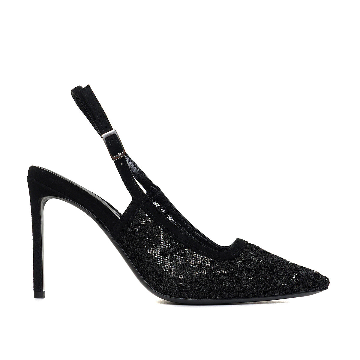 Pantofi Iana Piele Intoarsa/Dantela, Negri - Premium Collection - 35 / 10 cm