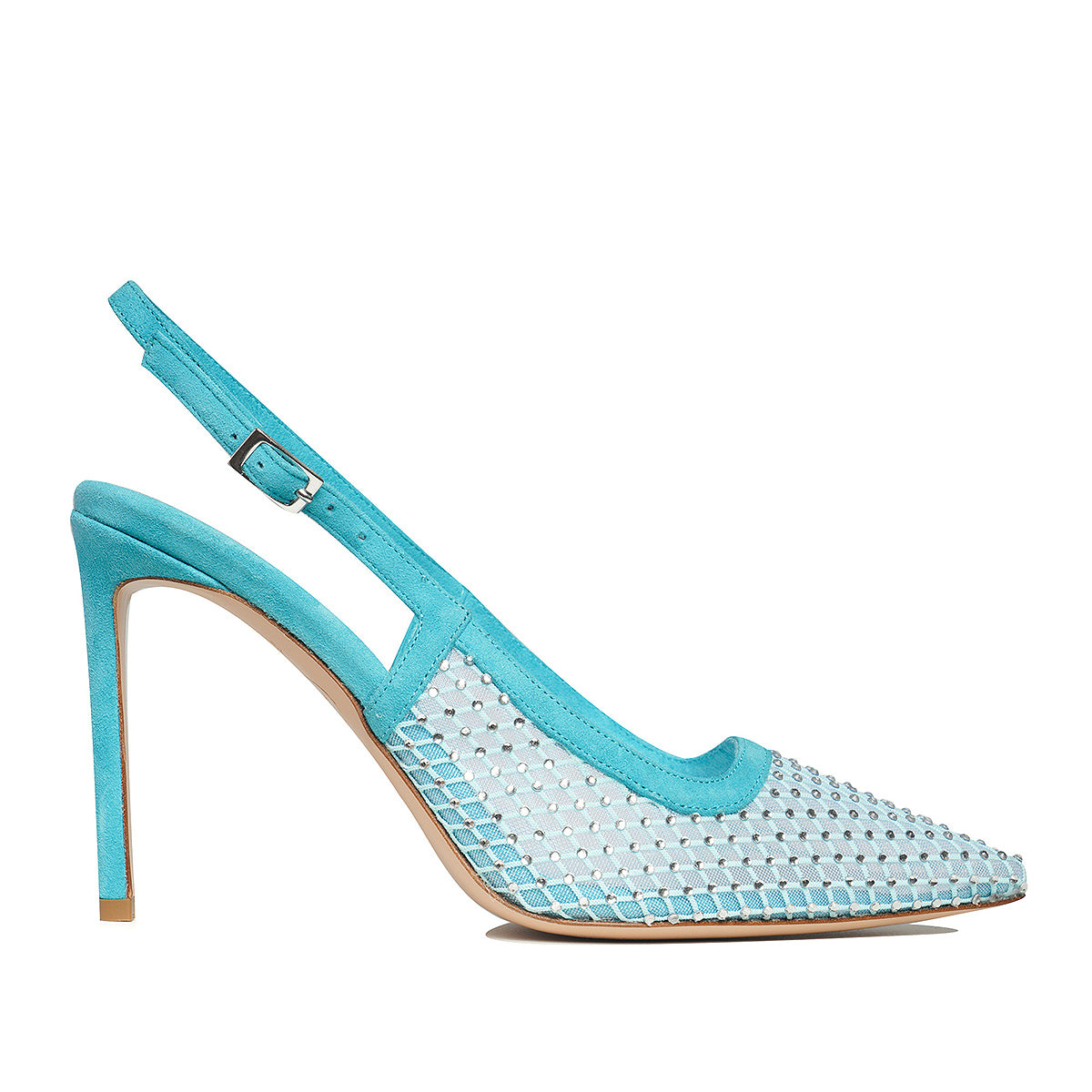 Pantofi Iana Piele Intoarsa/Plasa cu Aplicatii Stralucitoare, Aqua - Premium Collection - 37 / 10 cm
