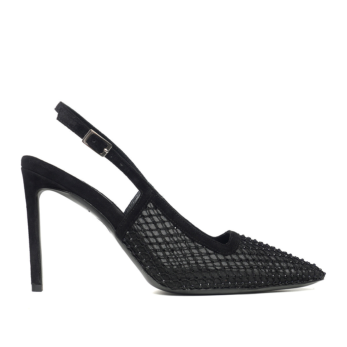 Pantofi Iana Piele Intoarsa/Plasa cu Aplicatii Stralucitoare, Negru - Premium Collection - 36 / 10 cm
