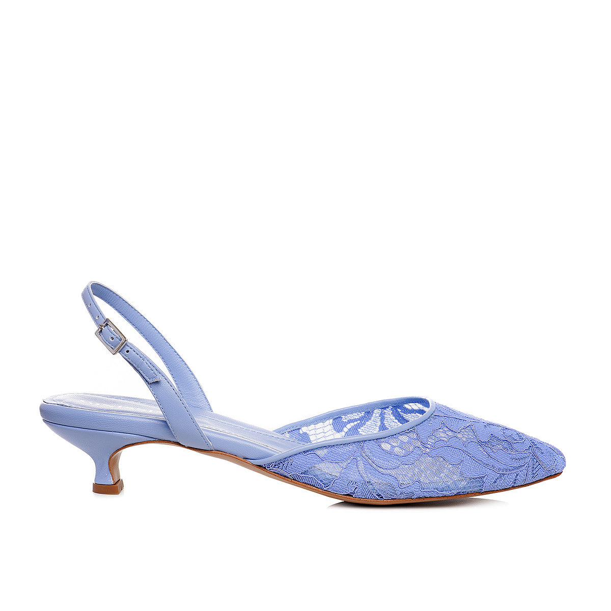 Pantofi Ines Piele Naturala/Dantela, Blue - Kitten Heels - 35
