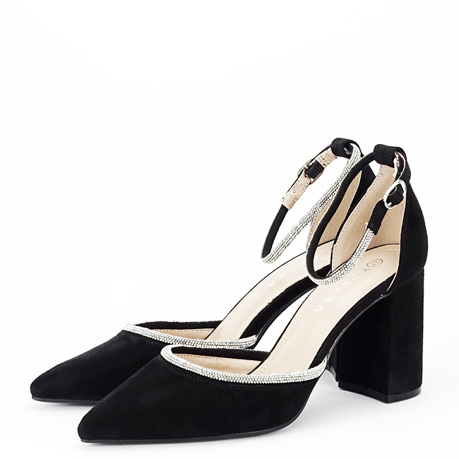 Pantofi negri eleganti cu pietricele argintii BSD38-1 03