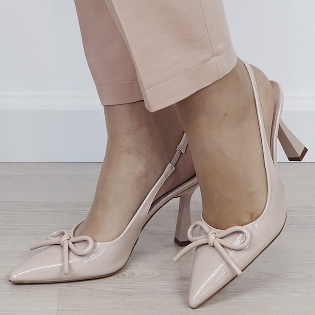 Pantofi nude de lac cu fundita BYJ9881 01