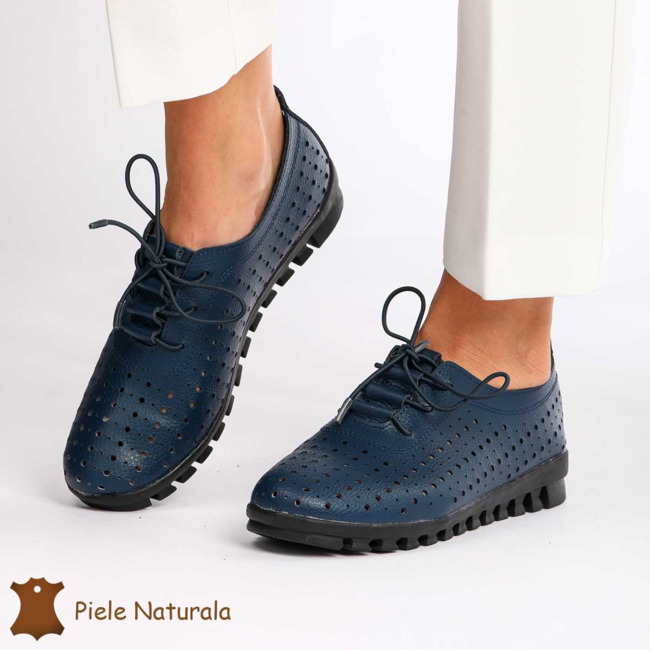 Pantofi Perforati dama din Piele Naturala cu mici perforatii CRL0188 NAVY