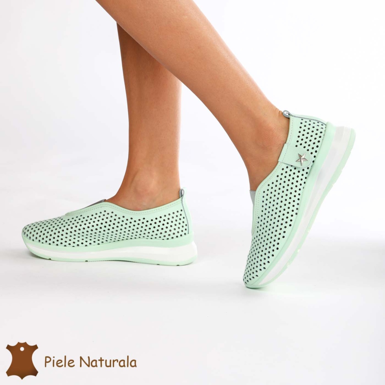 Pantofi Perforati Dama Piele naturală CRL0098 VERDE