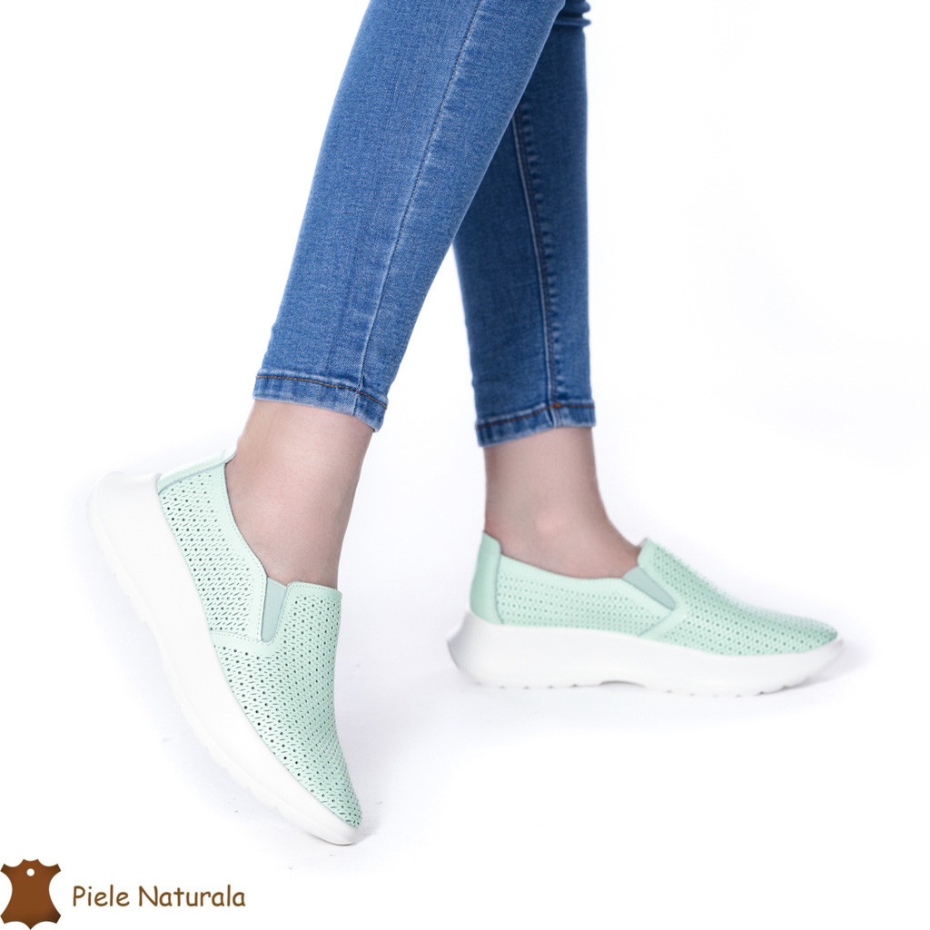 Pantofi Perforati Dama Piele naturală CRL0100 VERDE