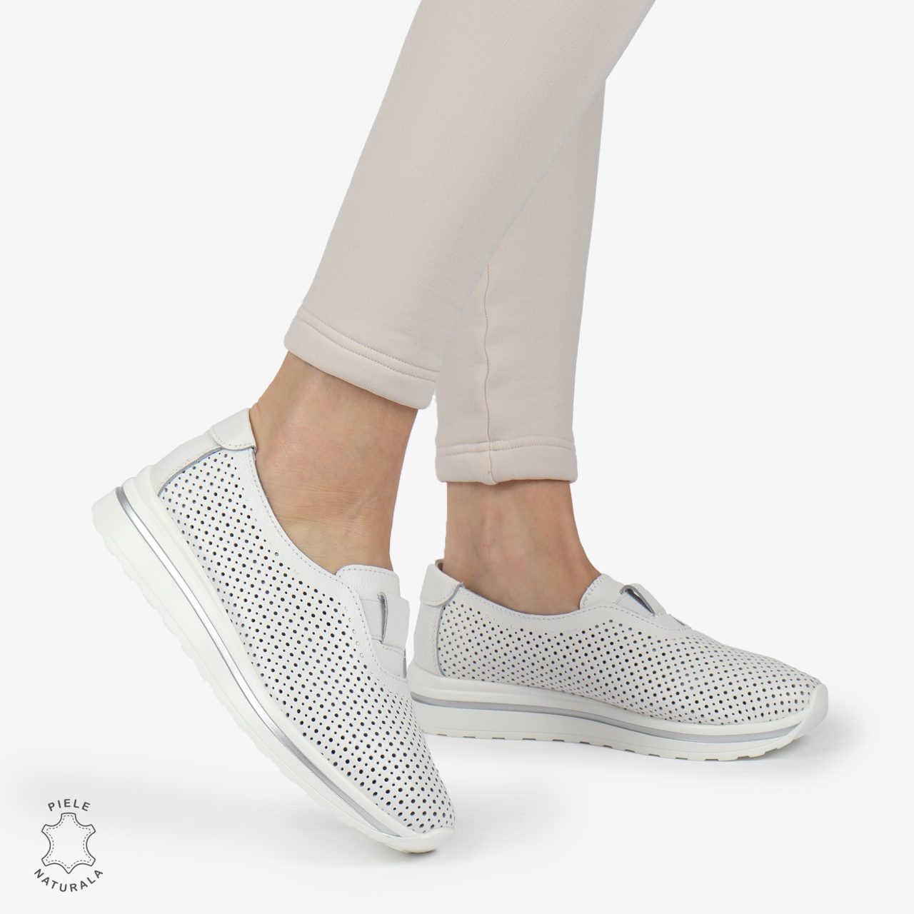 Pantofi Perforati Dama Piele naturală CRL0104 ALB