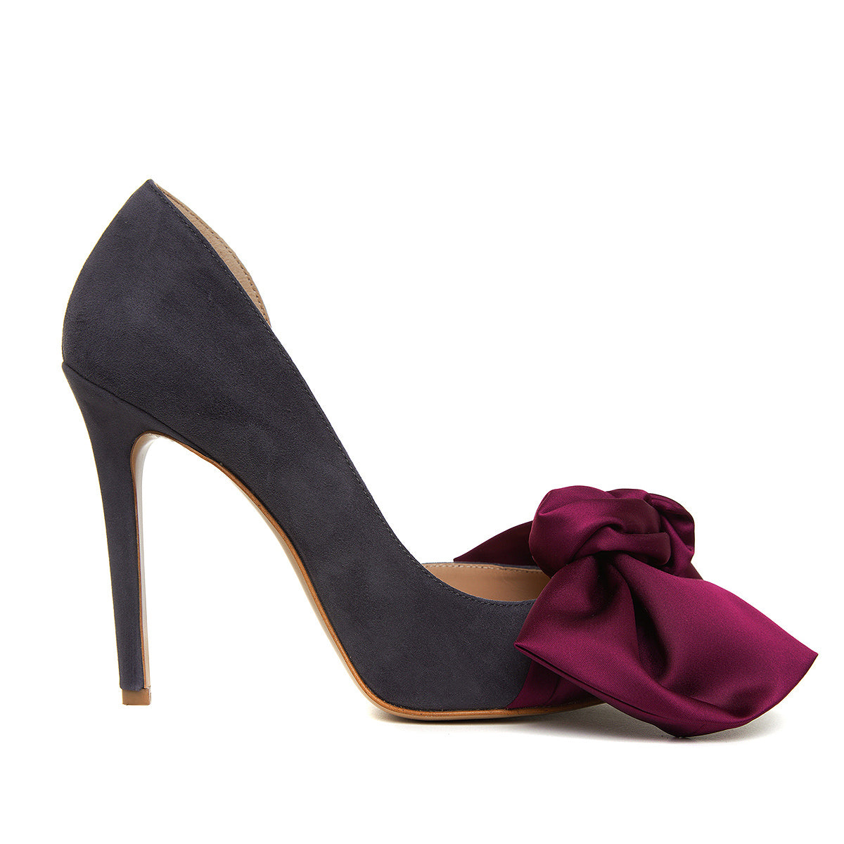 Pantofi Samantha cu Funda, Piele Intoarsa, Gri Inchis/Burgundy - 36 / 9.5 cm