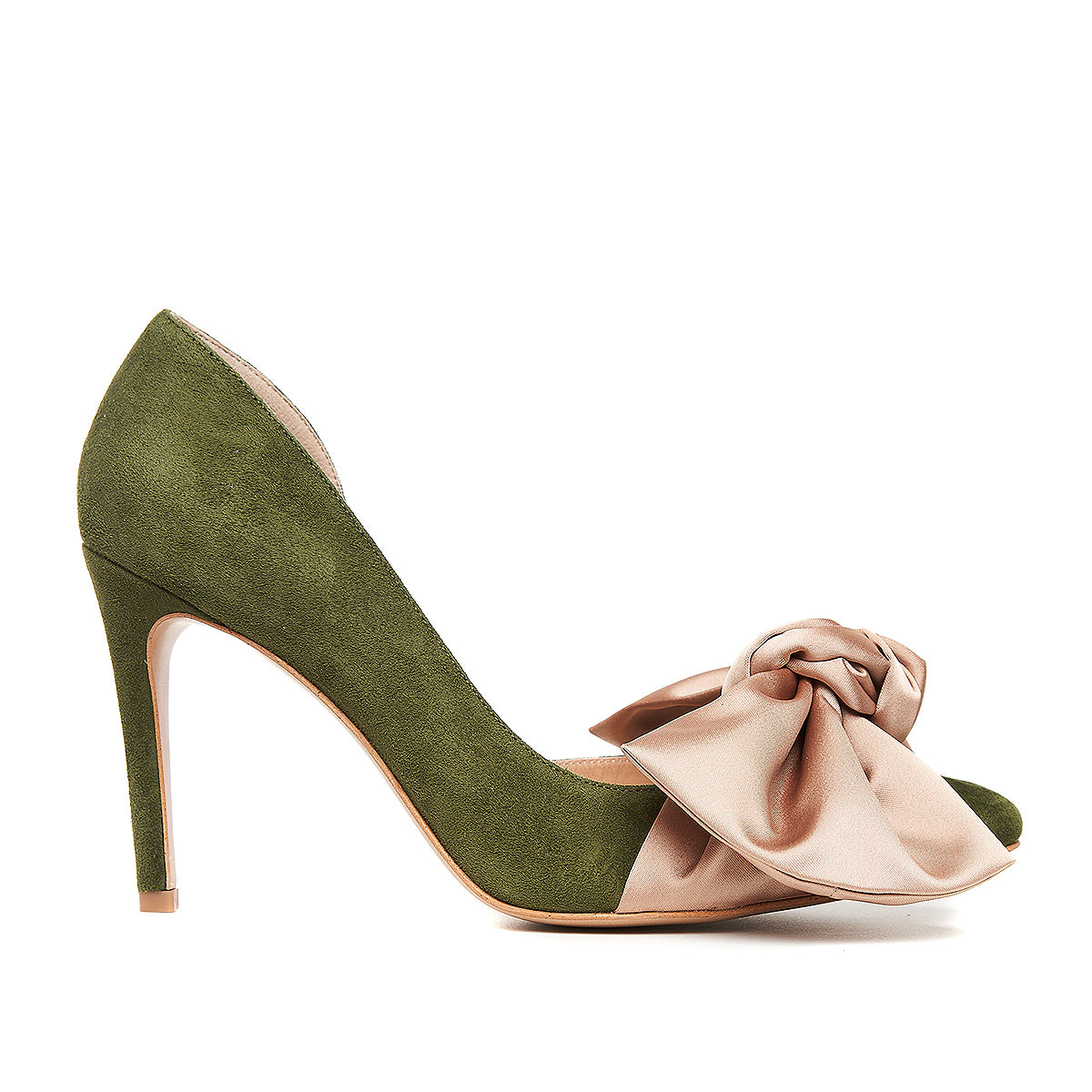 Pantofi Samantha cu Funda, Piele Intoarsa, Kaki/Nude-Auriu - 37.5 / 11 cm