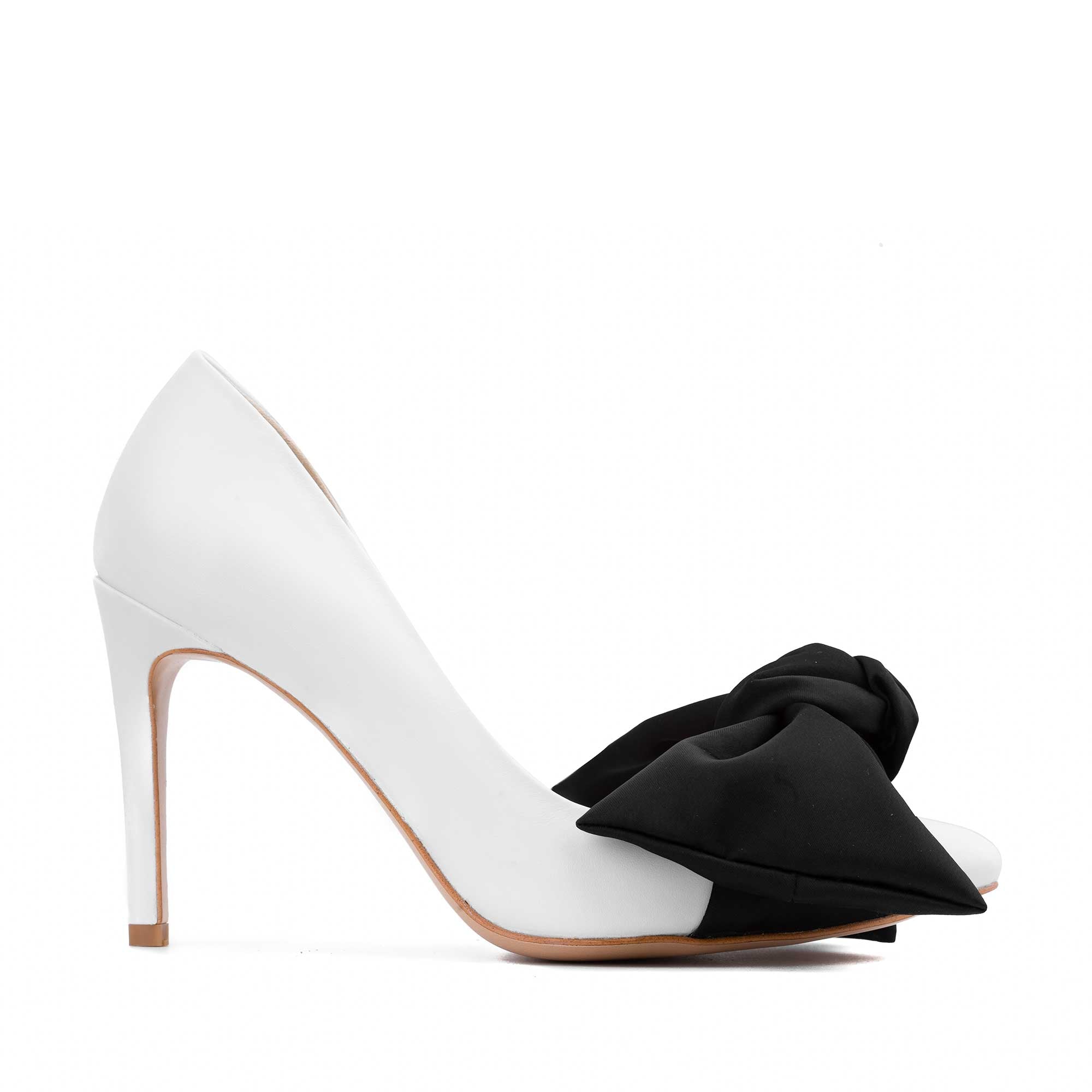 Pantofi Samantha cu Funda, Piele Naturala, Alb/Negru - 42 / 9.5 cm