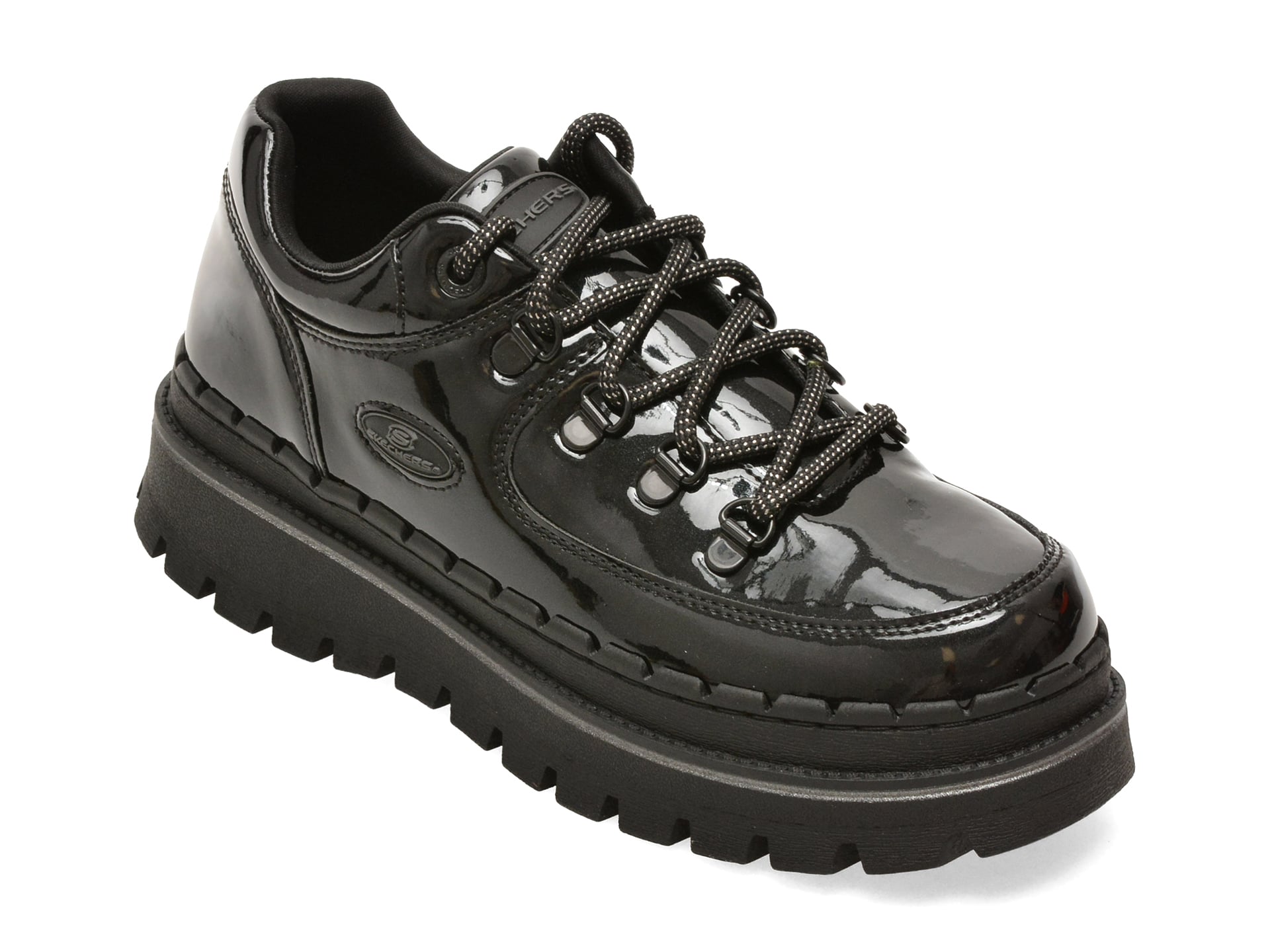 Pantofi SKECHERS negri, JAMMERS, din piele ecologica lacuita