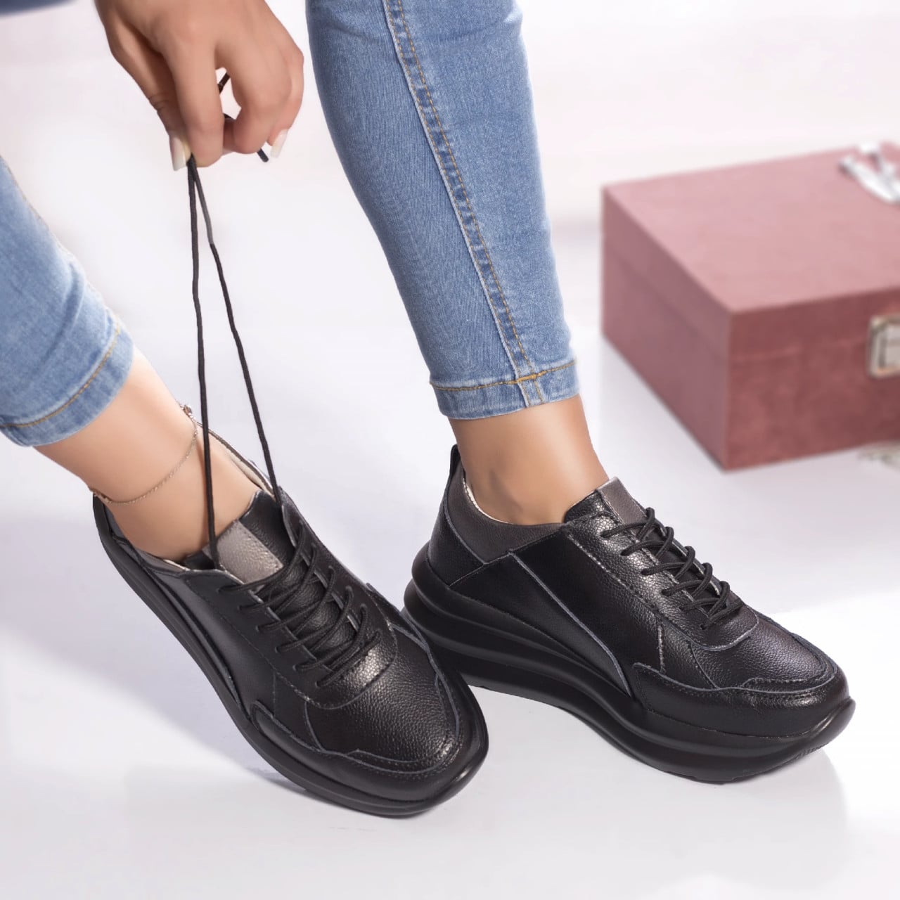 Pantofi sport agata piele naturala negru - poza 1