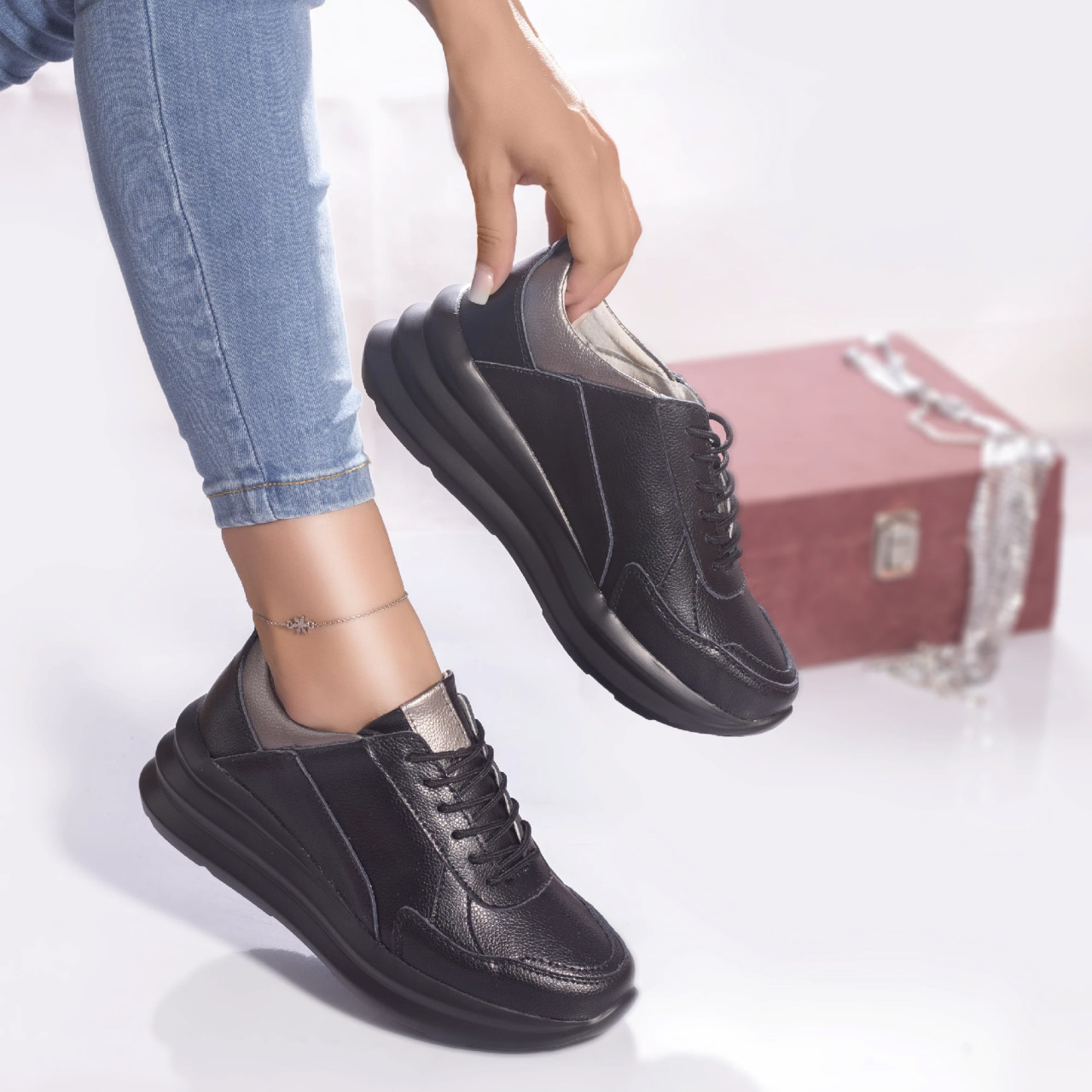 Pantofi sport agata piele naturala negru - poza 2