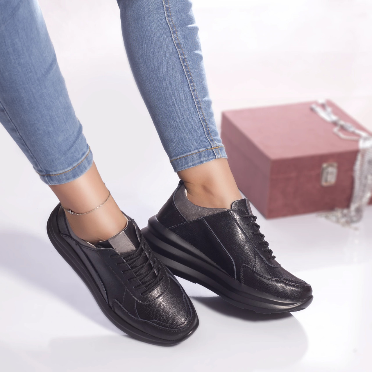 Pantofi sport agata piele naturala negru - poza 4