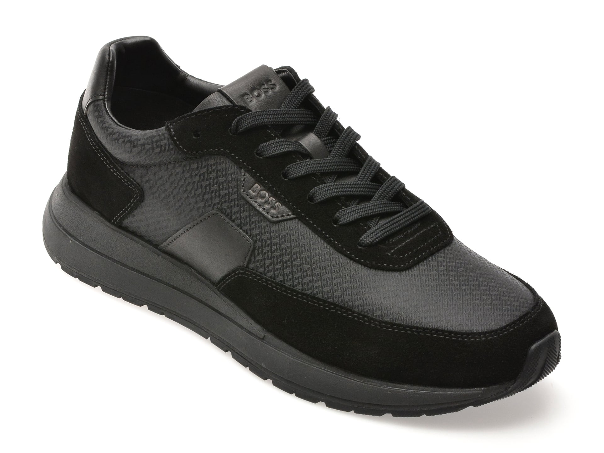Pantofi sport BOSS negri, 7841, din material textil si piele naturala