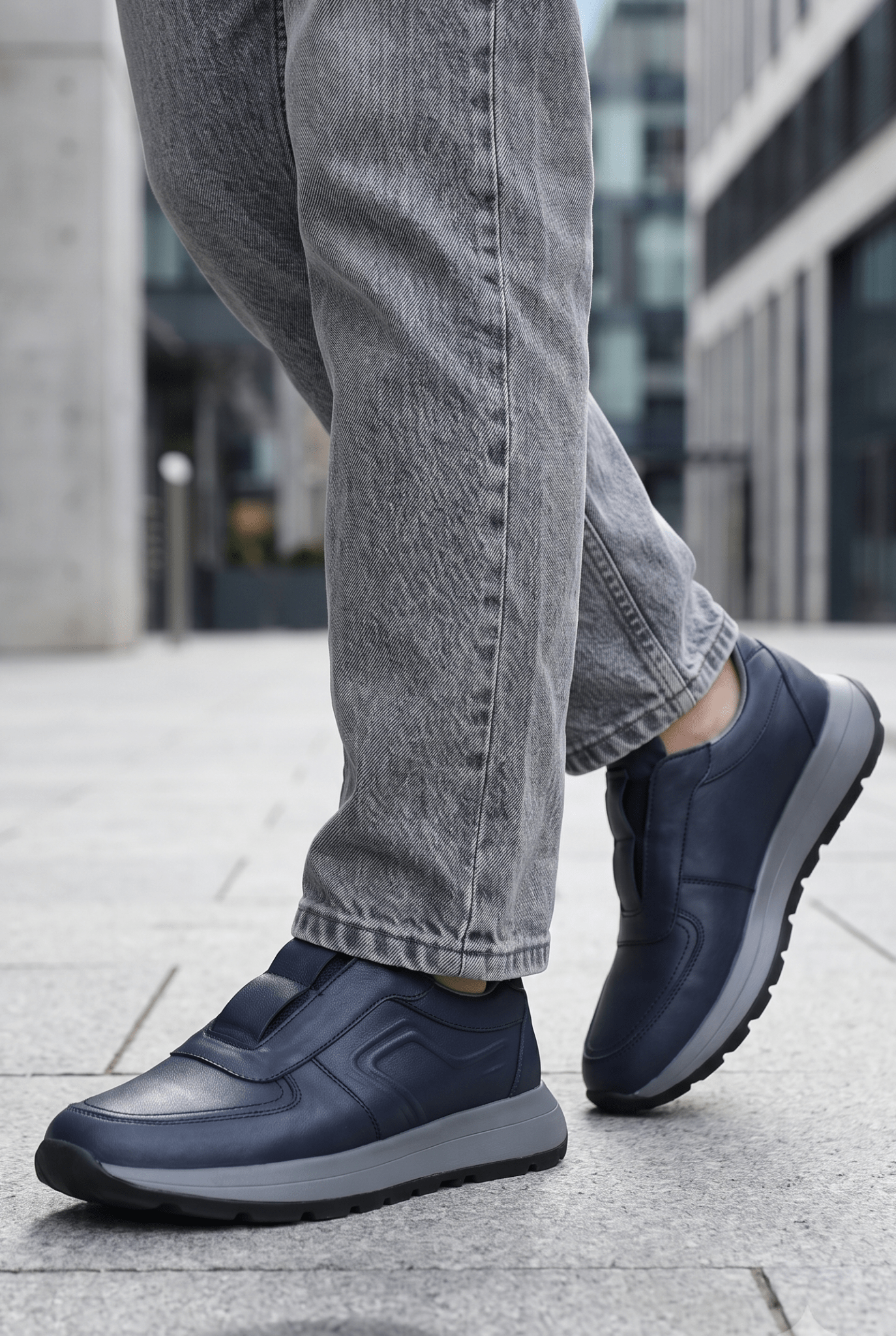 Pantofi SPORT-Casual Tip SLIP-ON din Piele Albastri - MAZ BLU