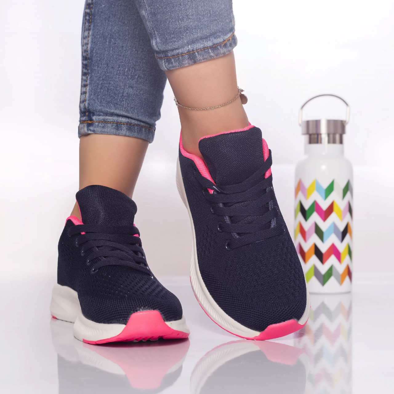 Pantofi sport cezara textil bluemarin-roz - poza 2