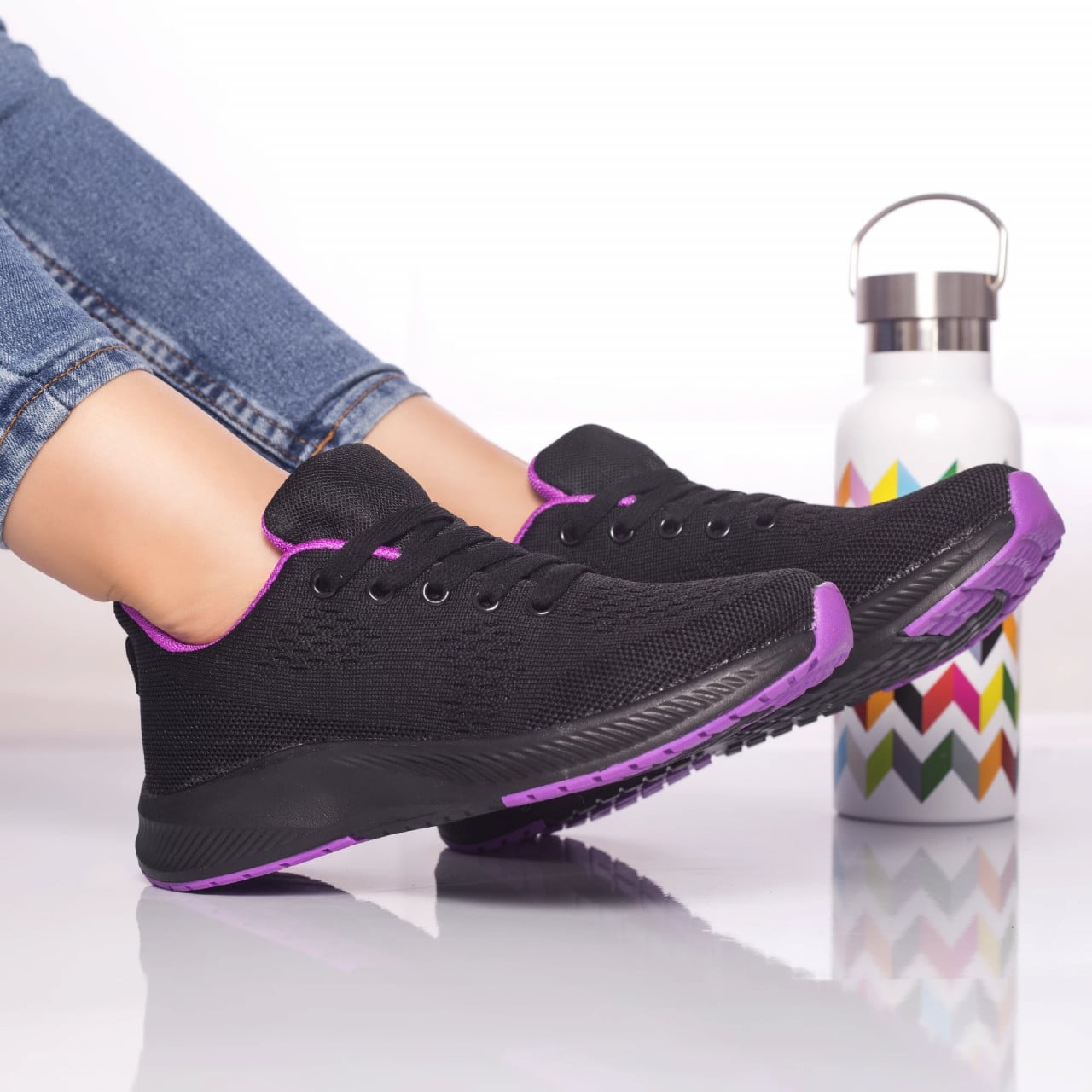 Pantofi sport cezara textil negru-violet - poza 1