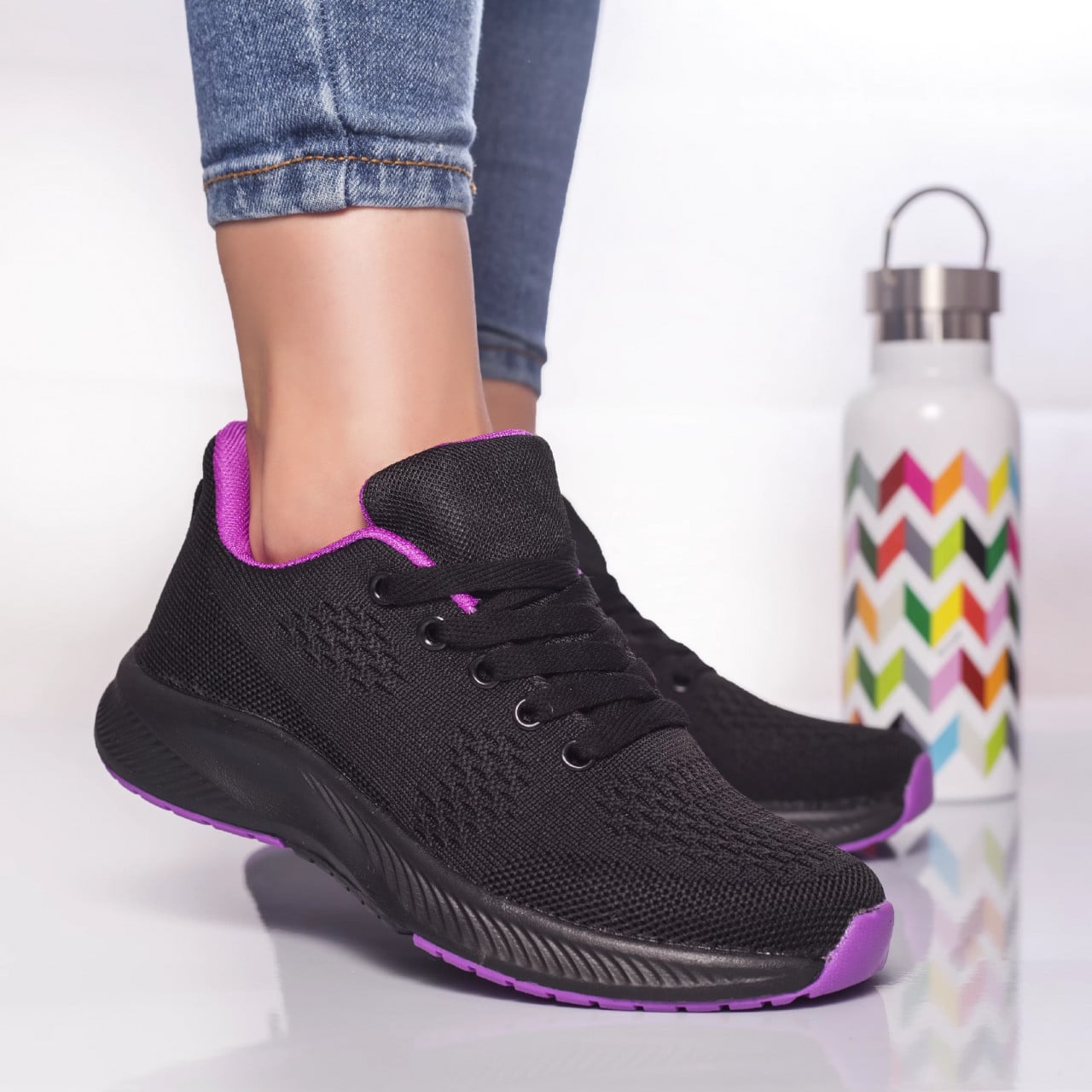 Pantofi sport cezara textil negru-violet - poza 2