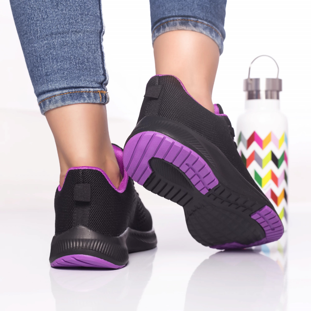 Pantofi sport cezara textil negru-violet - poza 3