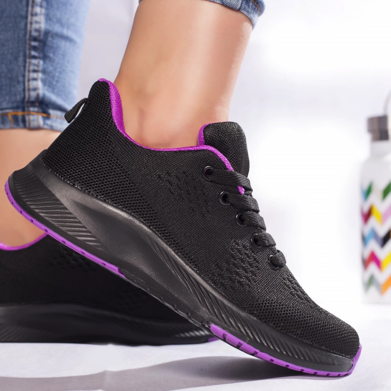 Pantofi sport cezara textil negru-violet - poza 5