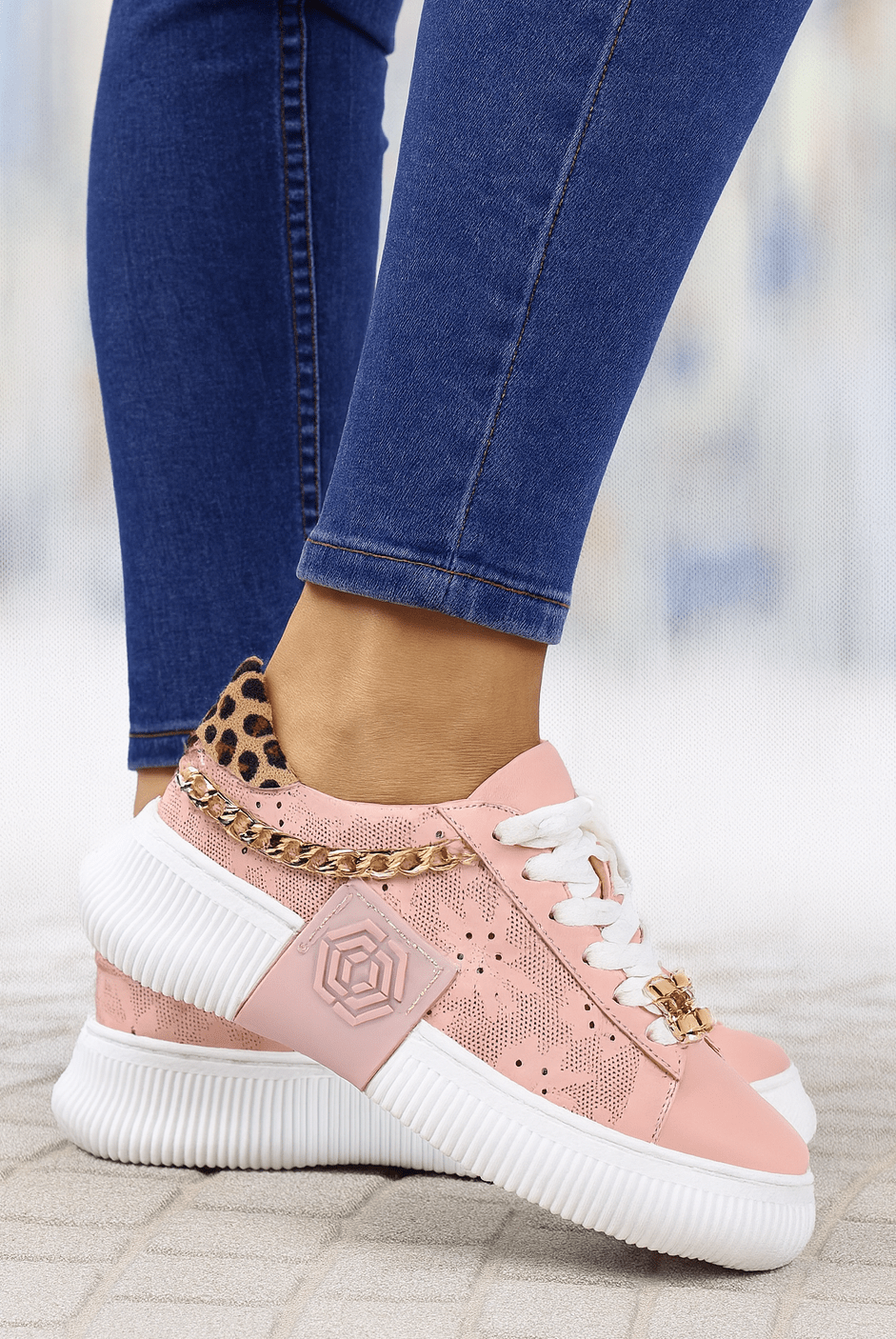 Pantofi Sport Dama din Piele Pudra cu Accesorii - PIA