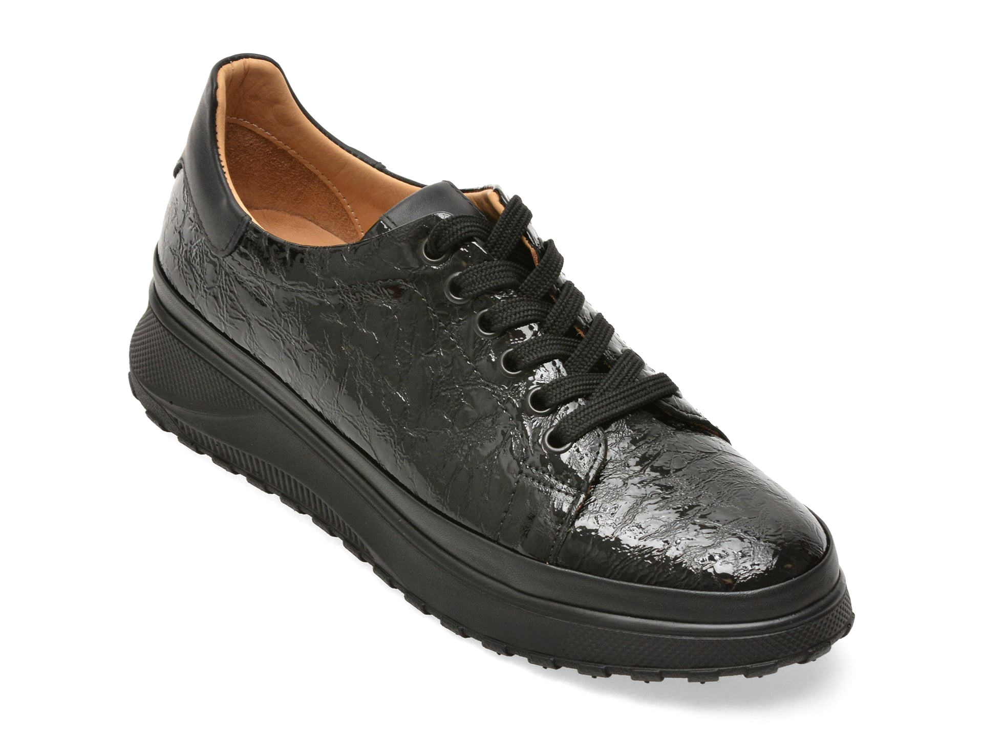 Pantofi sport EPICA negri, 381141, din piele naturala lacuita