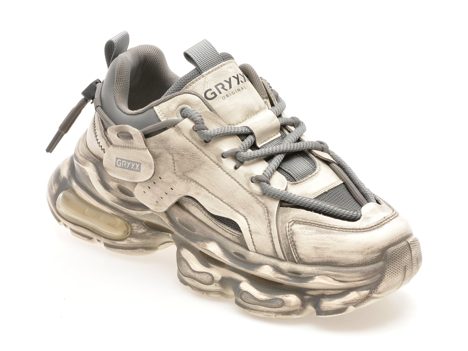 Pantofi sport GRYXX albi, F7801, din material textil si piele naturala