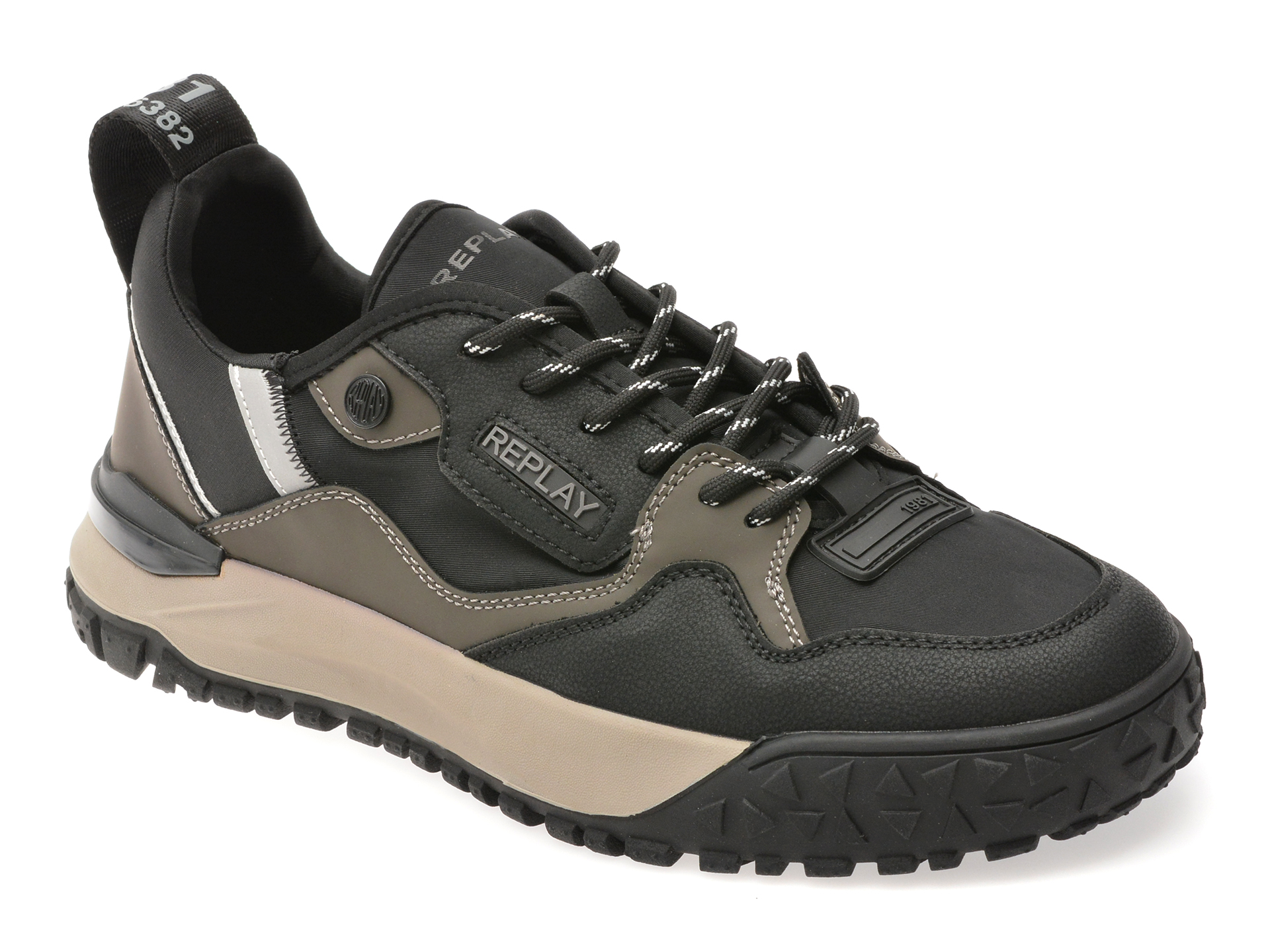 Pantofi sport REPLAY negri, MSF701T, din material textil si piele naturala