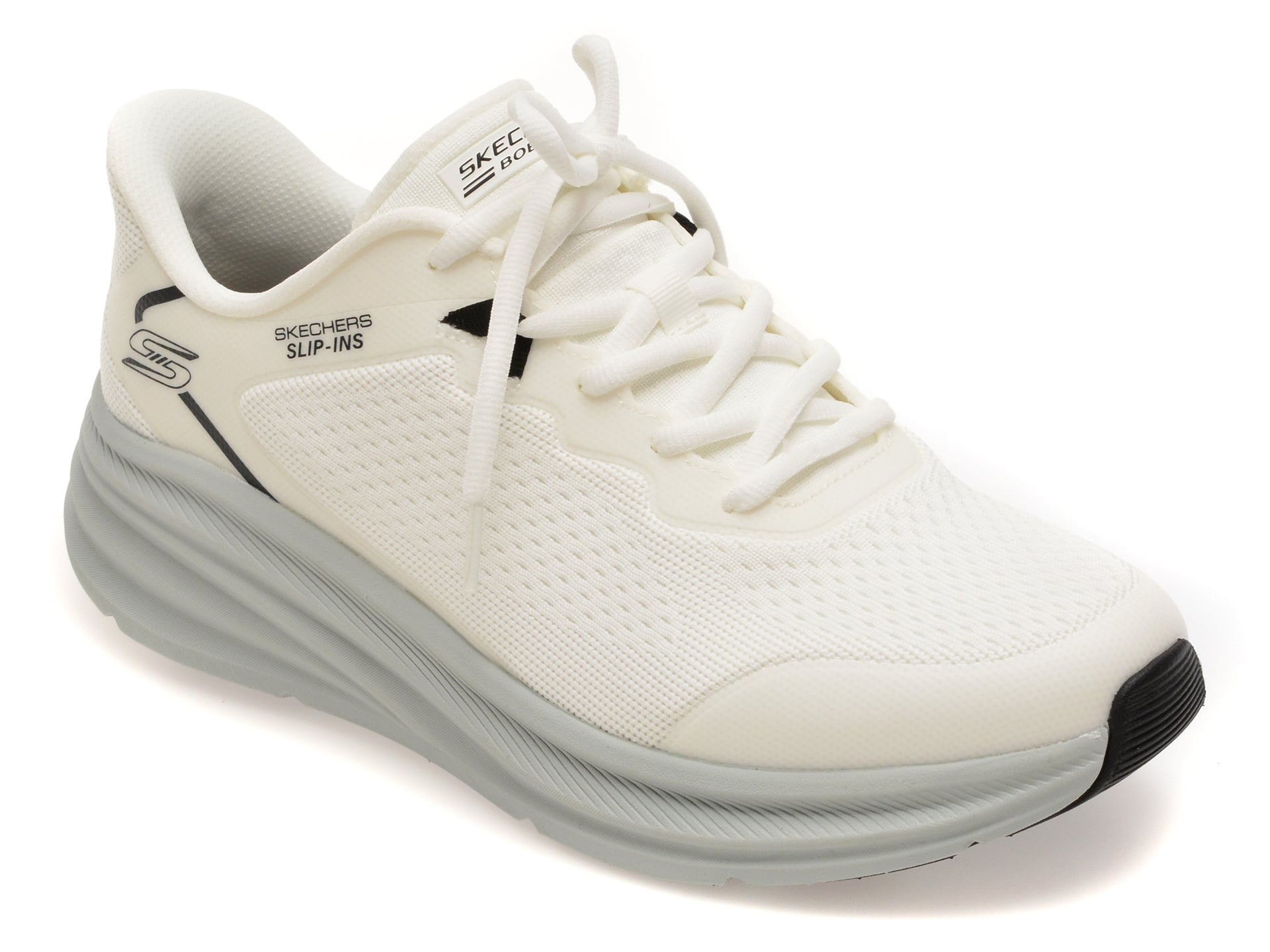 Pantofi sport SKECHERS albi, BOBS SKILLZ, din material textil