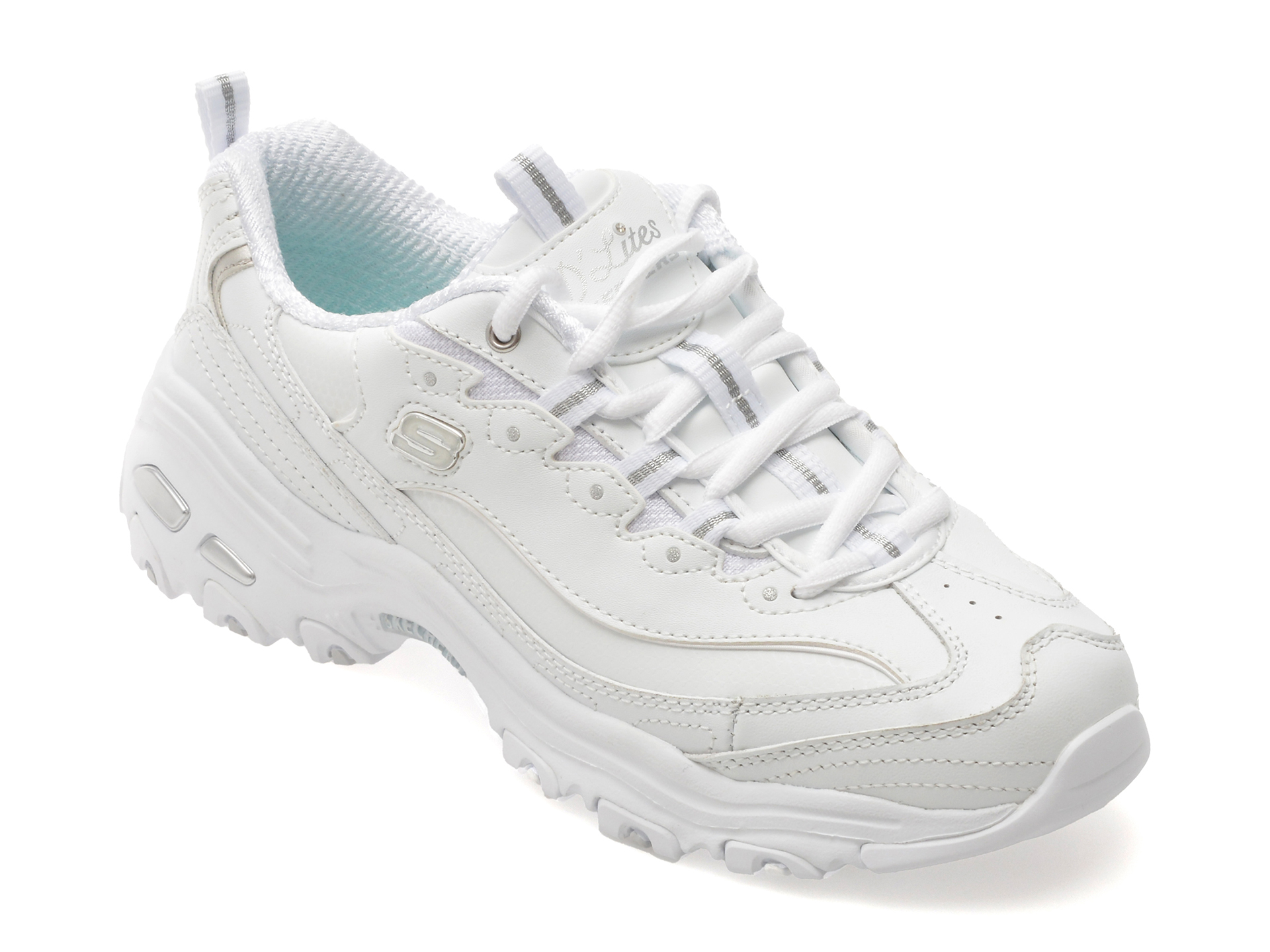 Pantofi sport SKECHERS albi, D LITES, din piele ecologica