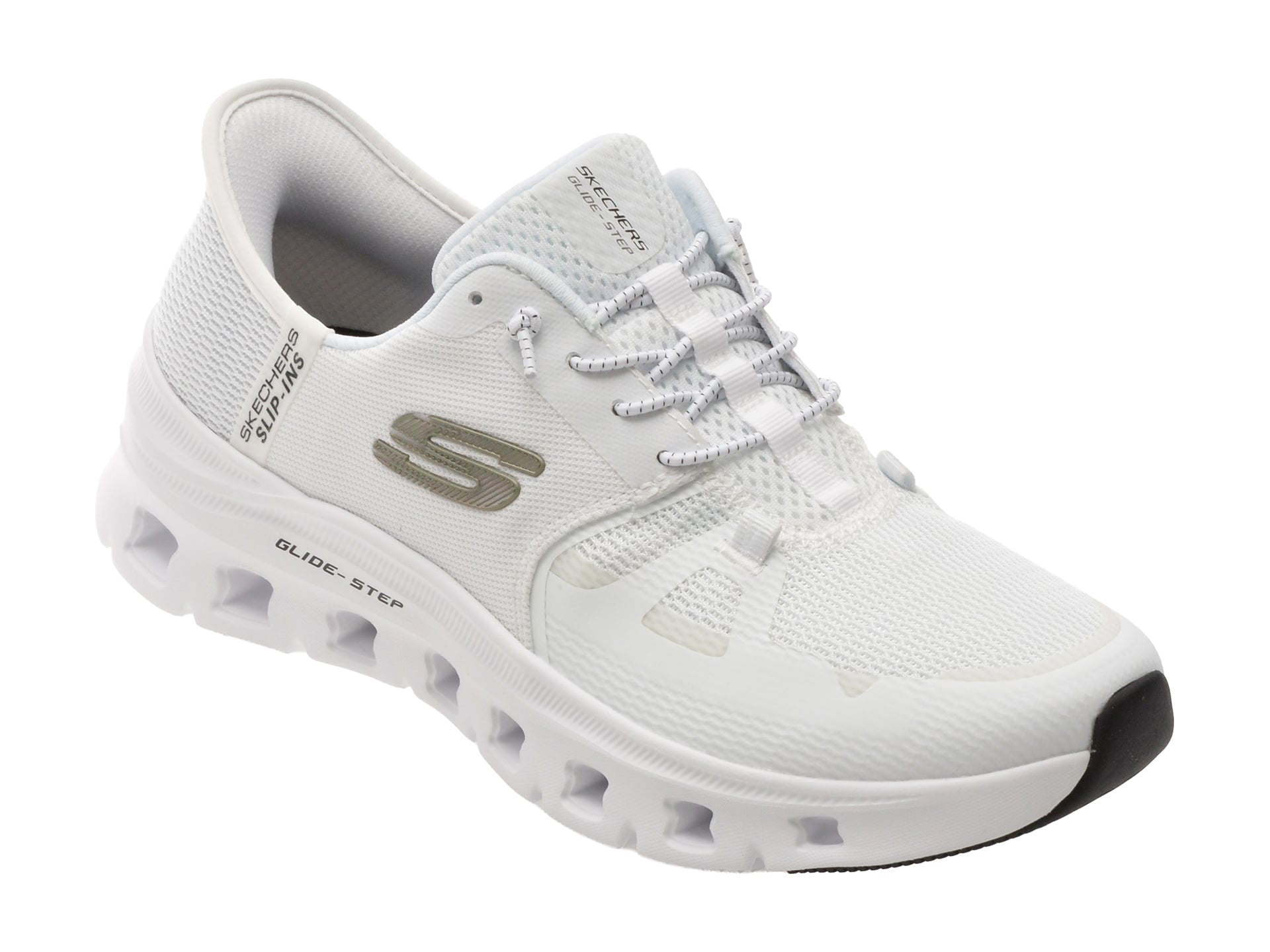 Pantofi sport SKECHERS albi, GLIDE-STEP PRO, din material textil