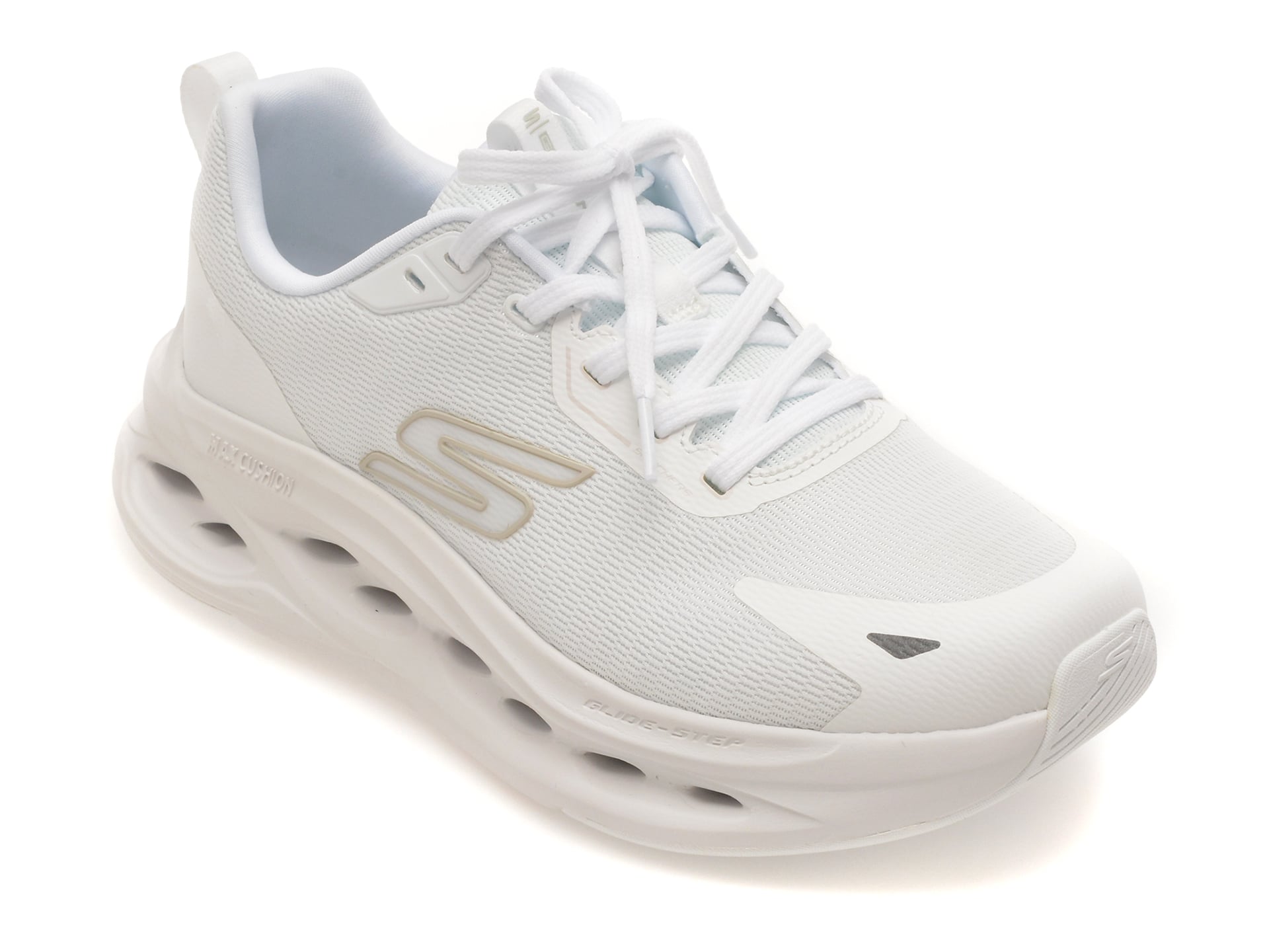 Pantofi sport SKECHERS albi, MAX CUSHIONING GLIDE-STEP, din material textil
