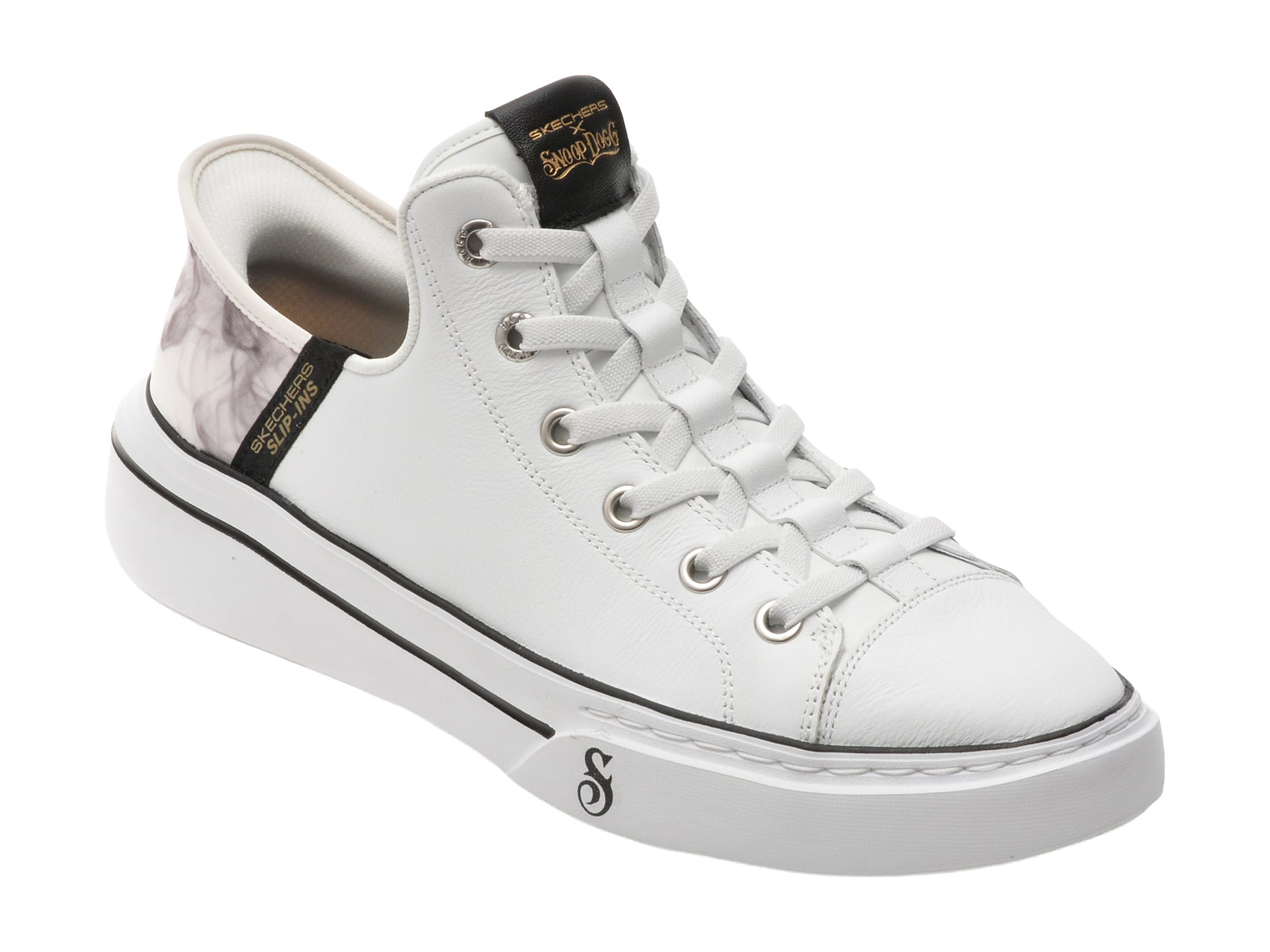 Pantofi sport SKECHERS albi, SNOOP ONE, din material textil