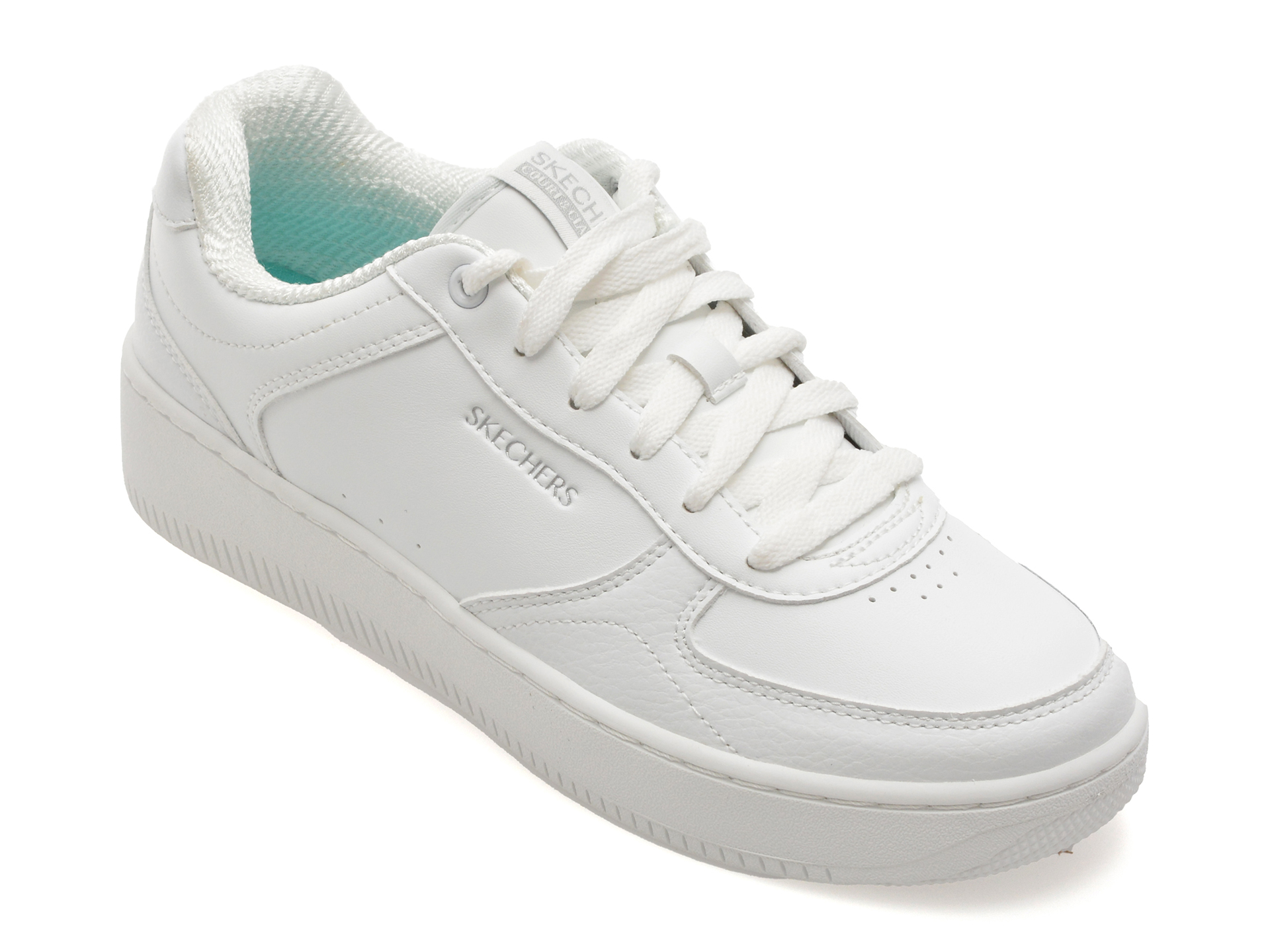Pantofi sport SKECHERS albi, SPORT COURT 2.0, din piele ecologica