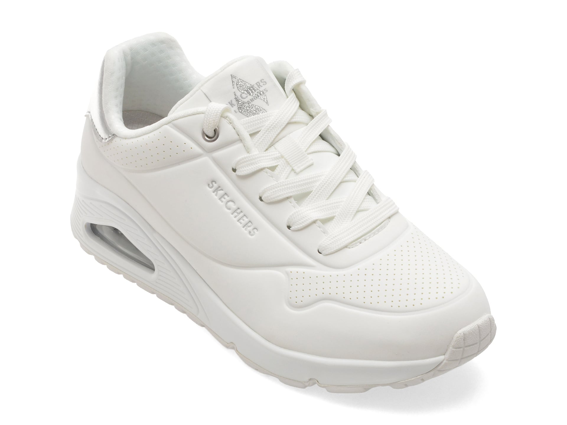Pantofi sport SKECHERS albi, UNO, din piele ecologica