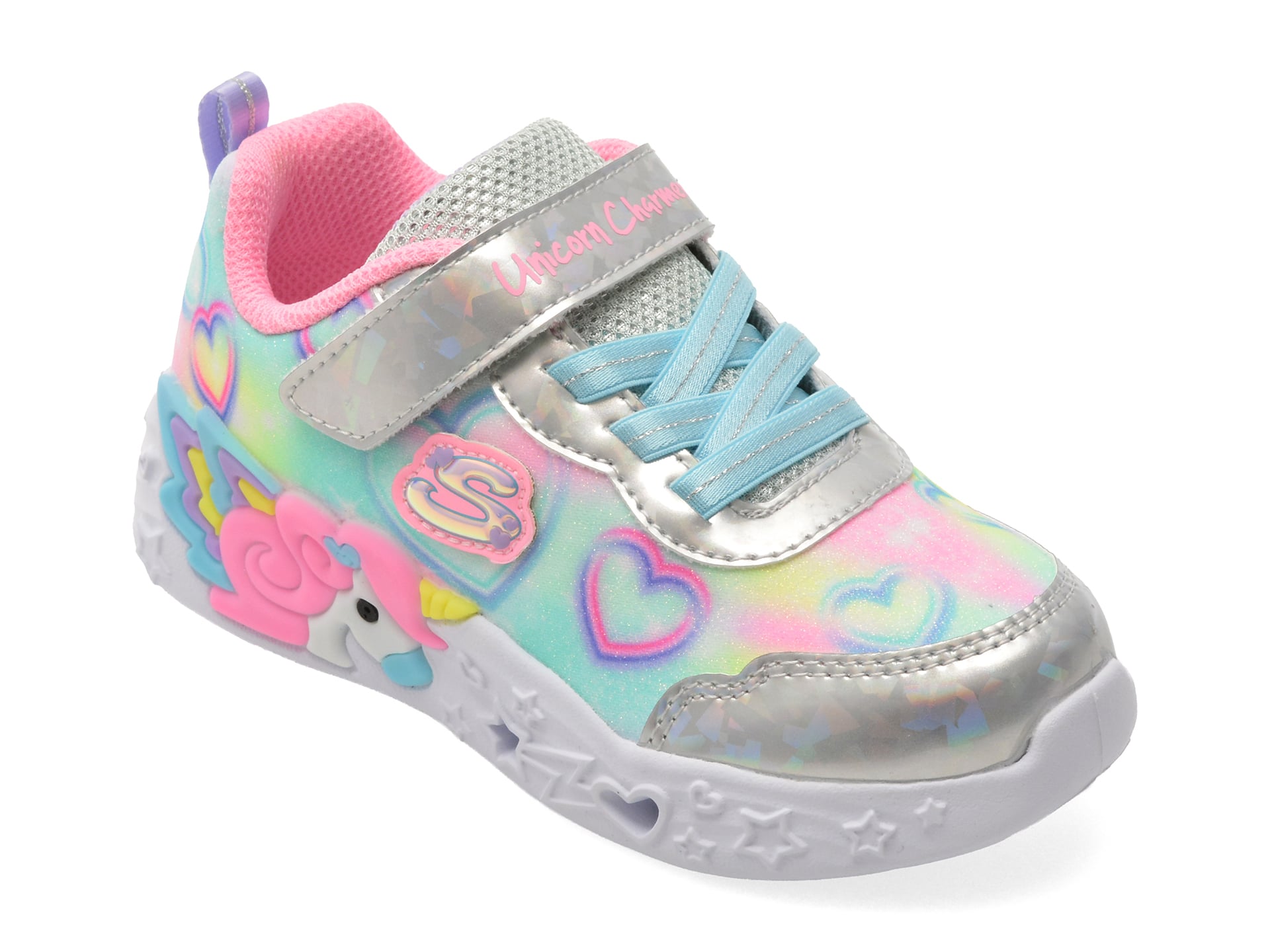 Pantofi sport SKECHERS argintii, UNICORN CHARMER, din material textil