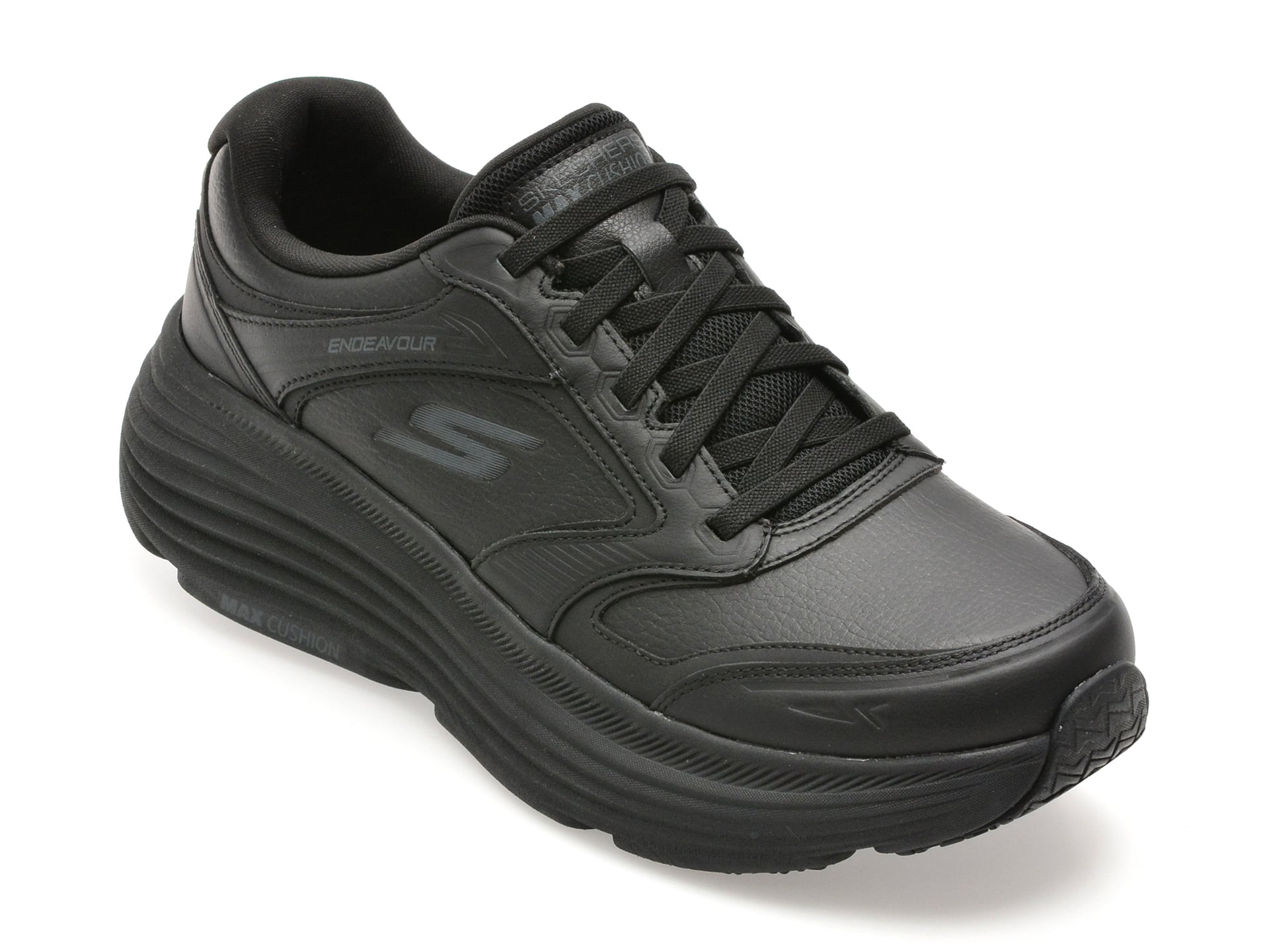 Pantofi sport SKECHERS negri, MAX CUSHIONING ENDEAVOUR, din piele naturala