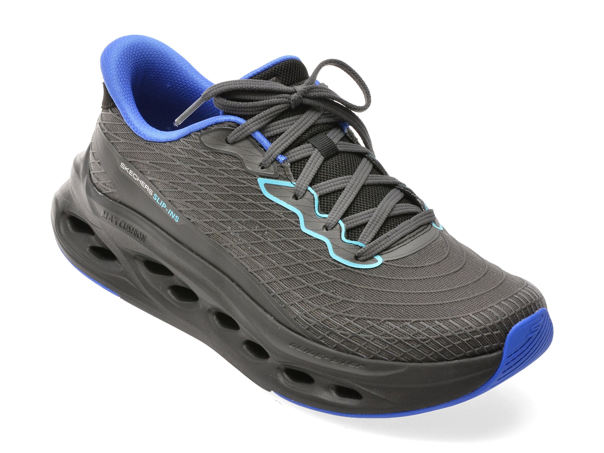 Pantofi sport SKECHERS negri, MAX CUSHIONING GLIDE-STEP, din material textil