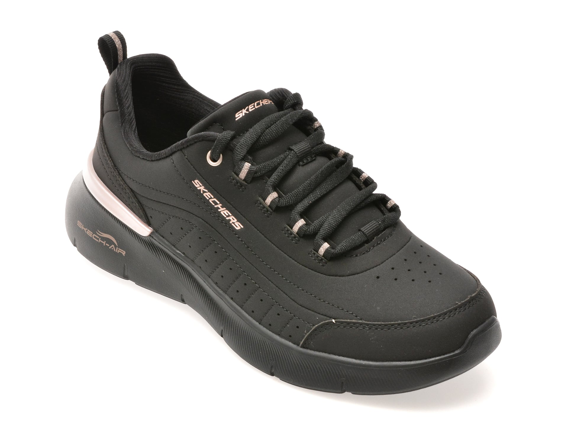 Pantofi sport SKECHERS negri, SKECH-AIR DYNAMIGHT 2.0, din piele ecologica