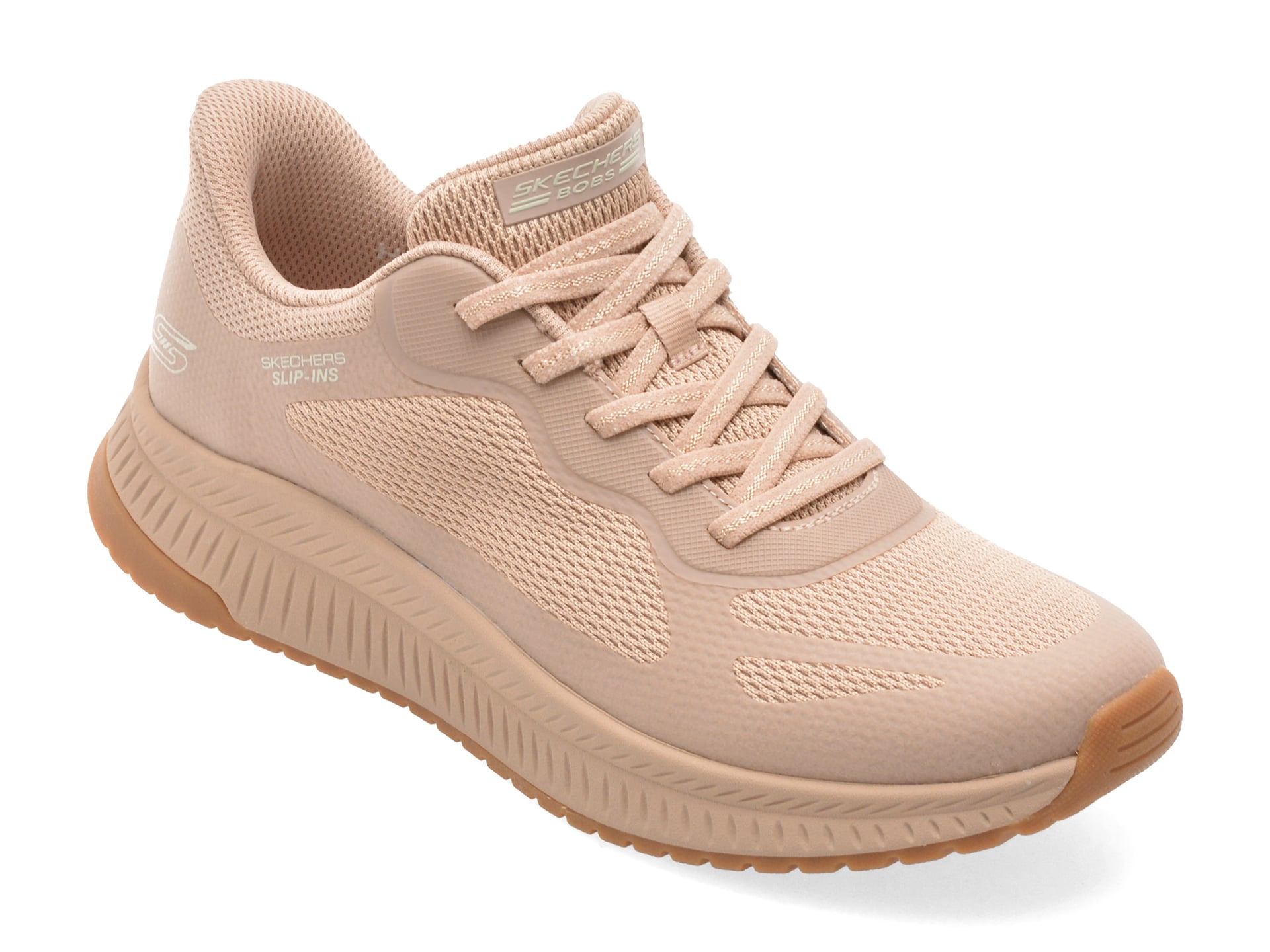 Pantofi sport SKECHERS nude, BOBS SQUAD 4, din material textil