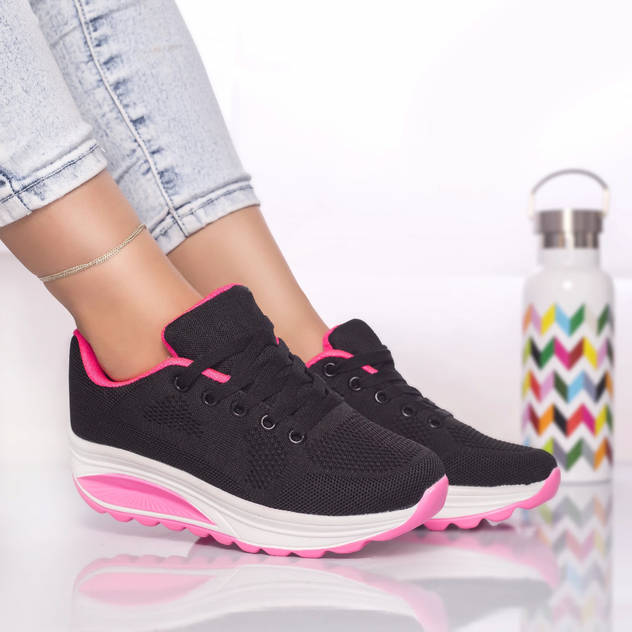Pantofi sport textil negru-roz anastasy - poza 1